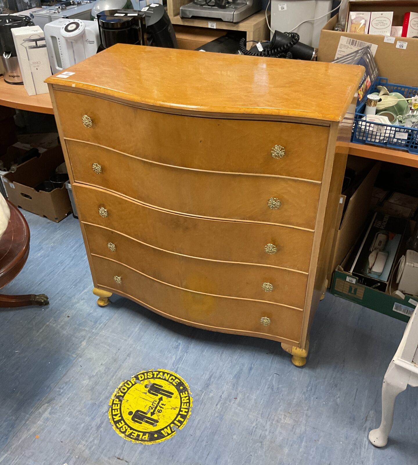 Birds Eye Maple Bow Fronted Five Draw Chest Of Draws