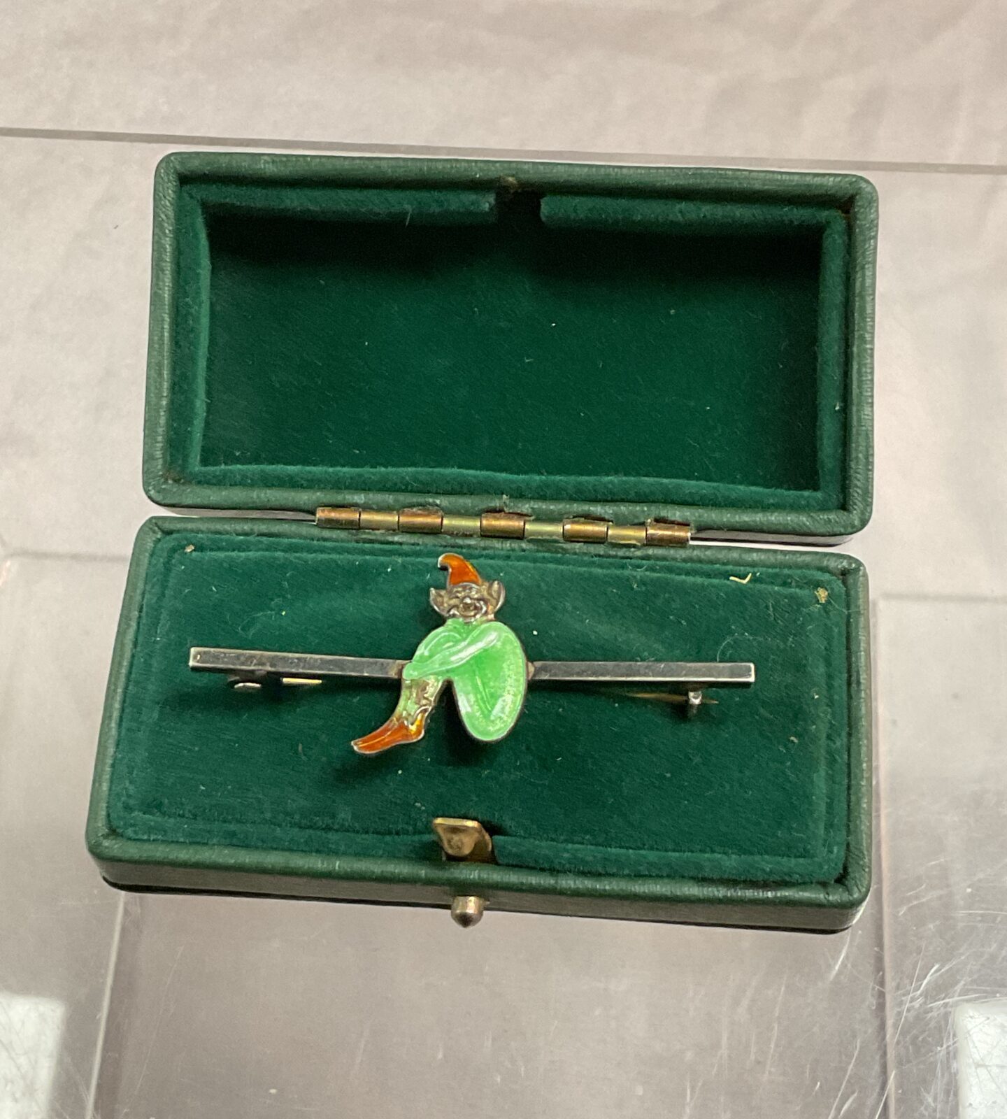 sterling silver and enamel pixie bar brooch 1920sin original box