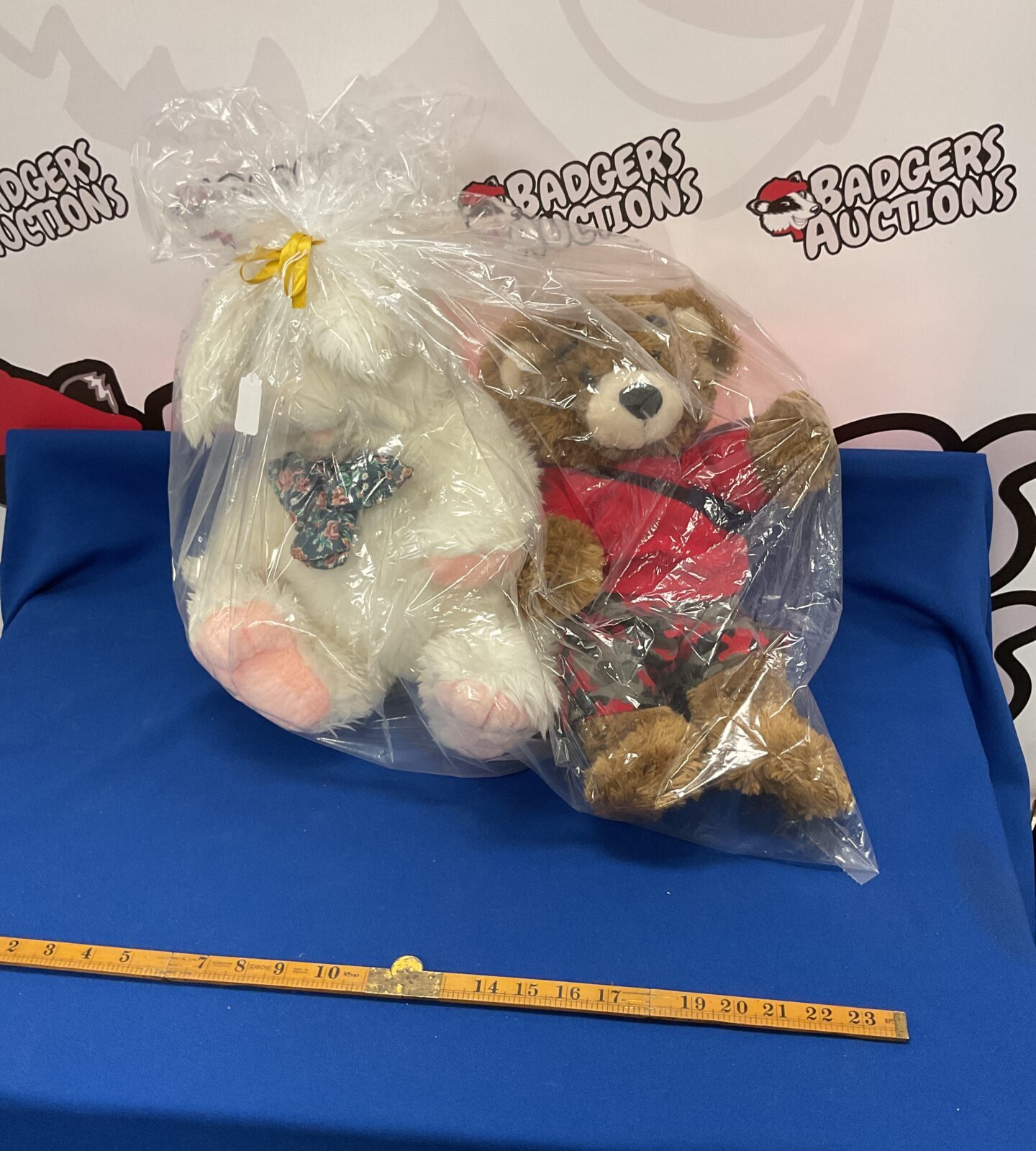 Soft bunny plush and teddy bear gift wrapped
