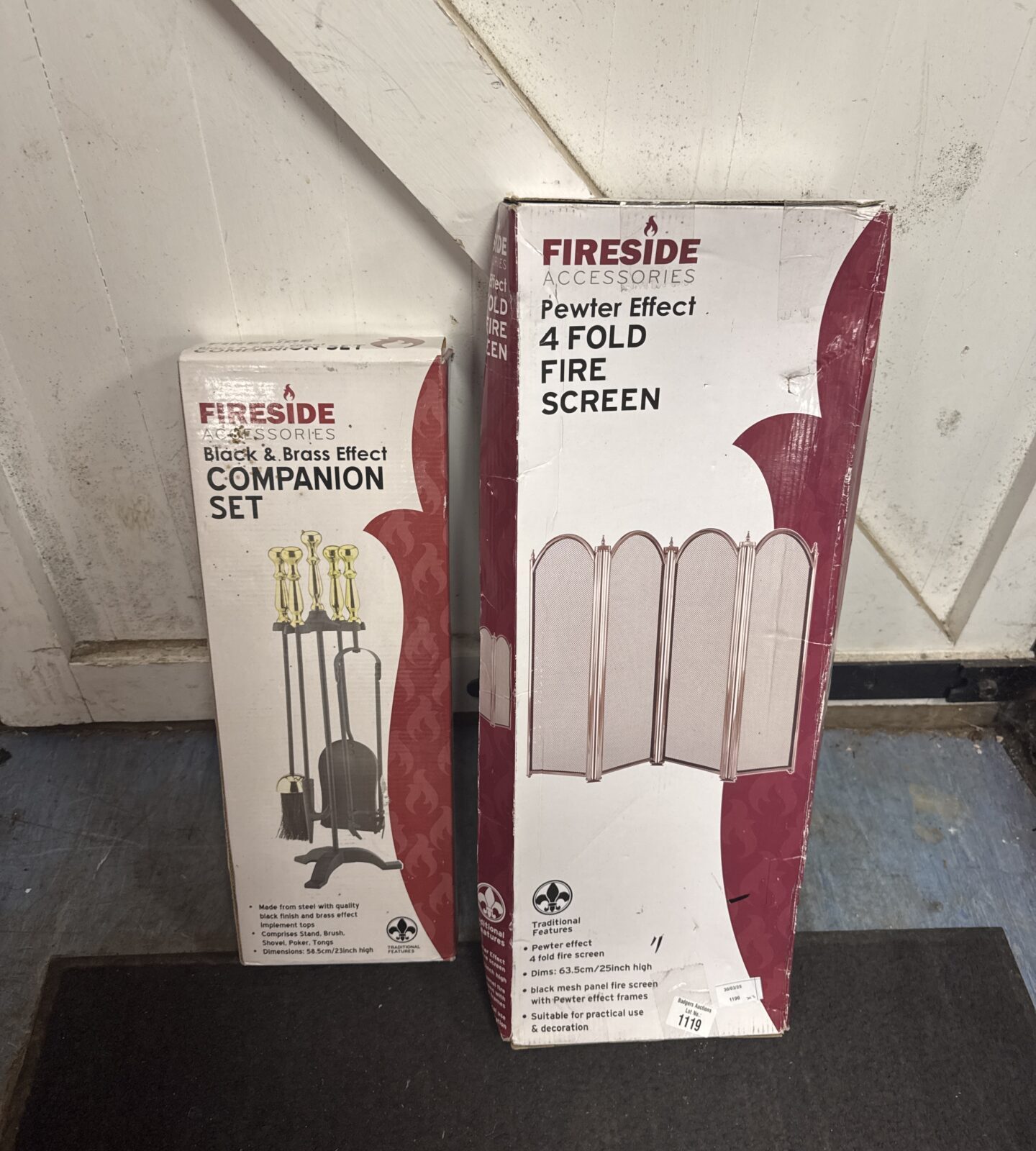 Two new fireside accessory sets - appear unopened