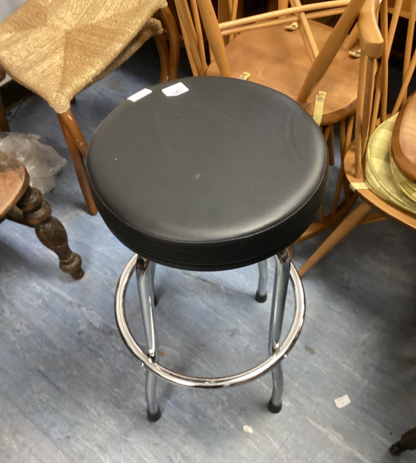 Black leather swivel stool