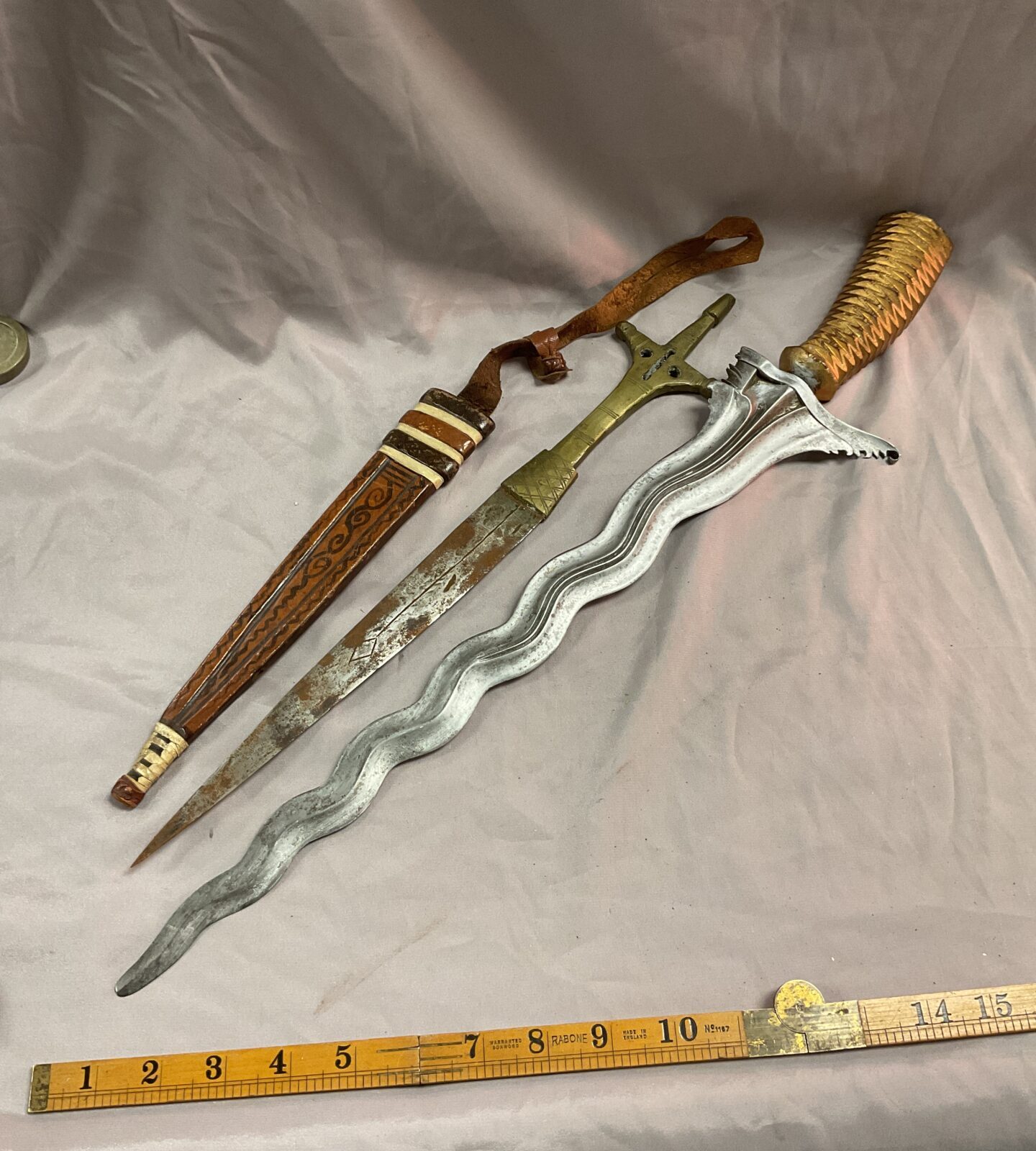 Vintage Malay kris and brass handle dagger