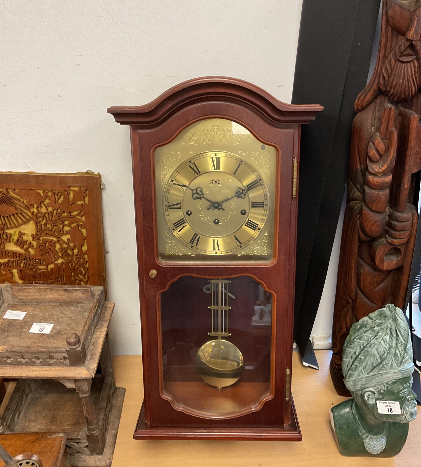 Ams mechanical wall clock with key & pendulum