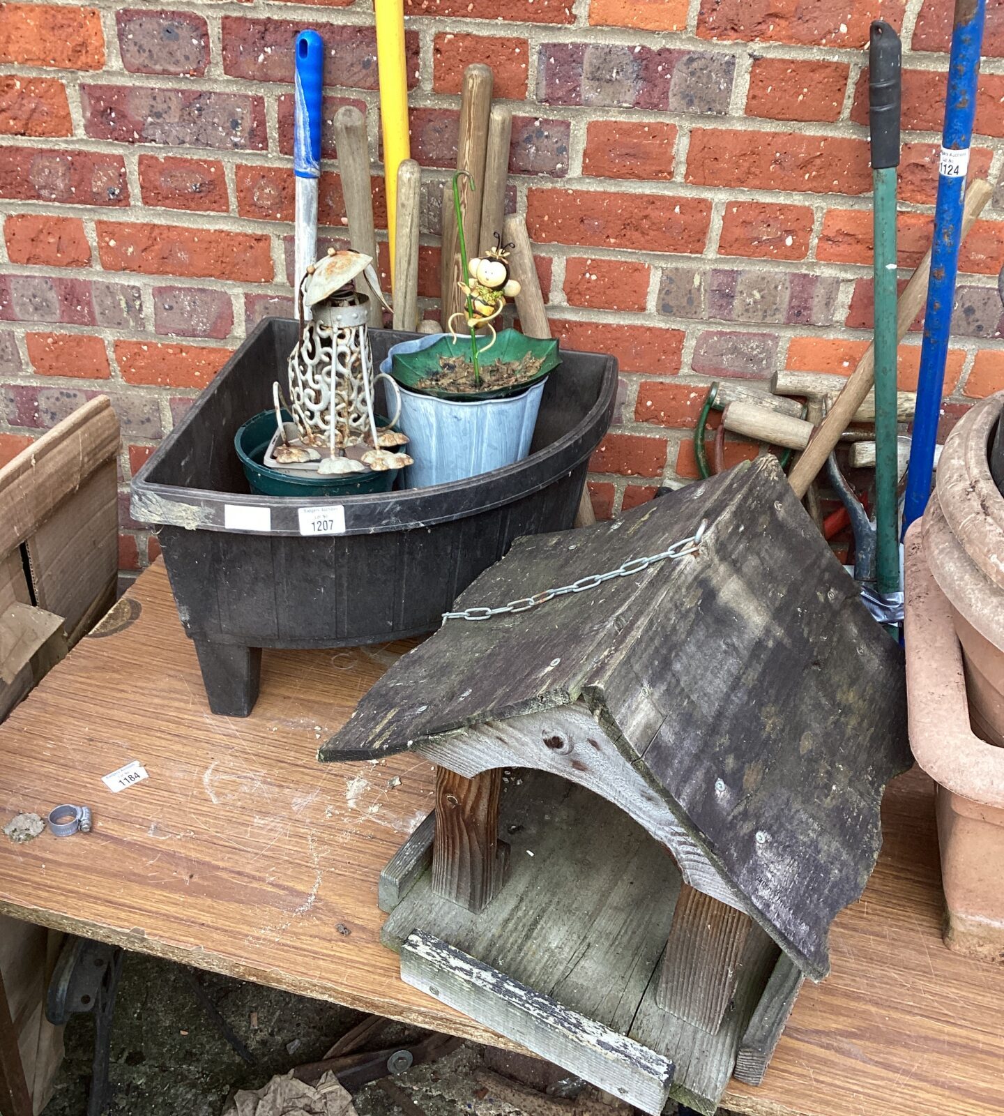 Wooden Bird table with other garden items