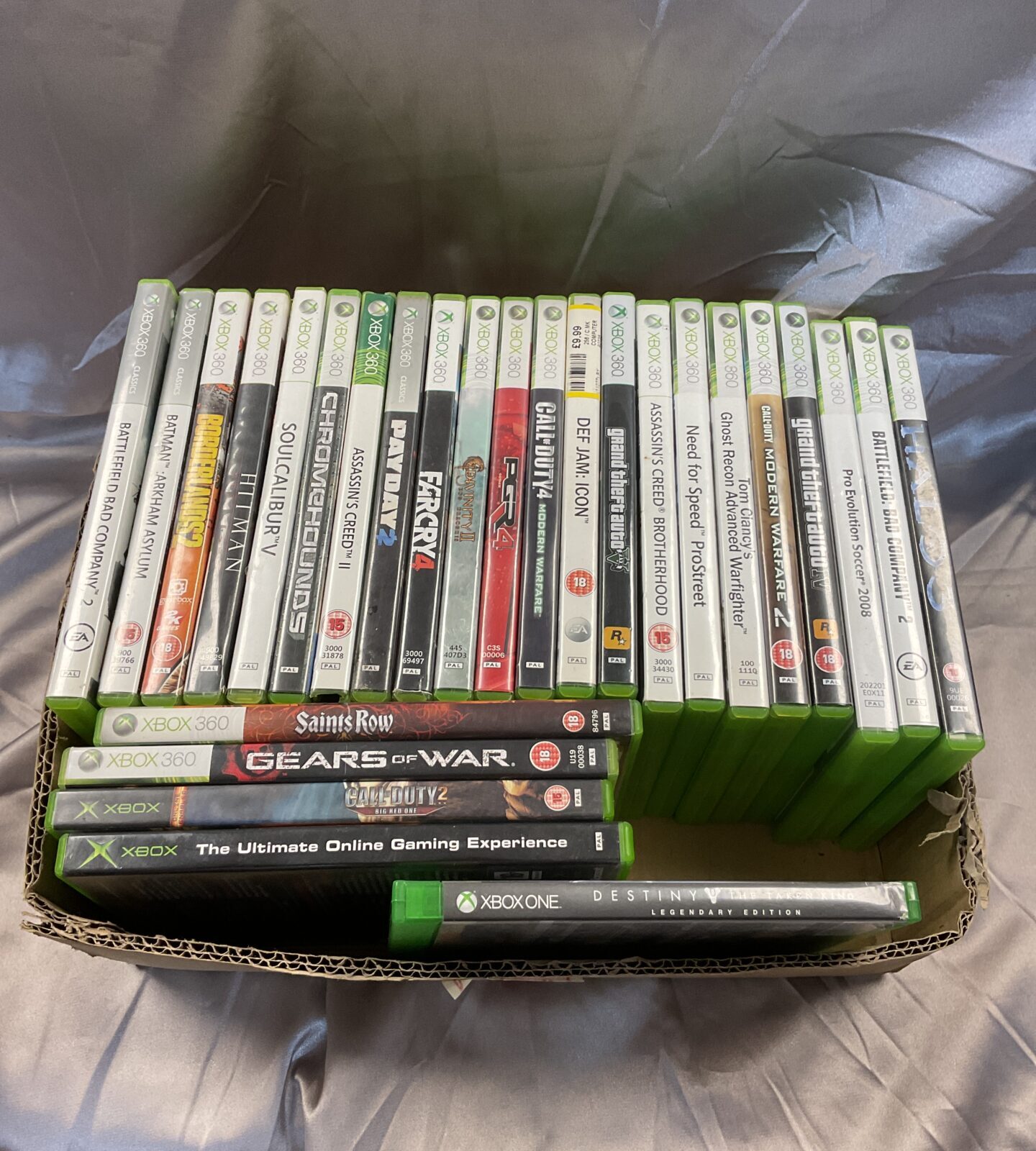 Box of Microsoft xbox 360 games