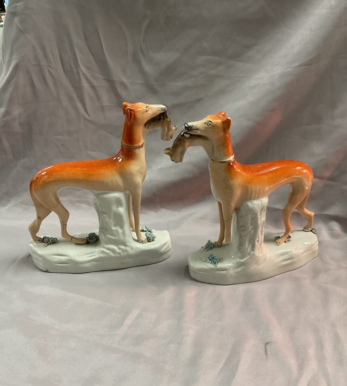 Vintage pair of 8” Staffordshire whippets slight damage To legs - Image 2