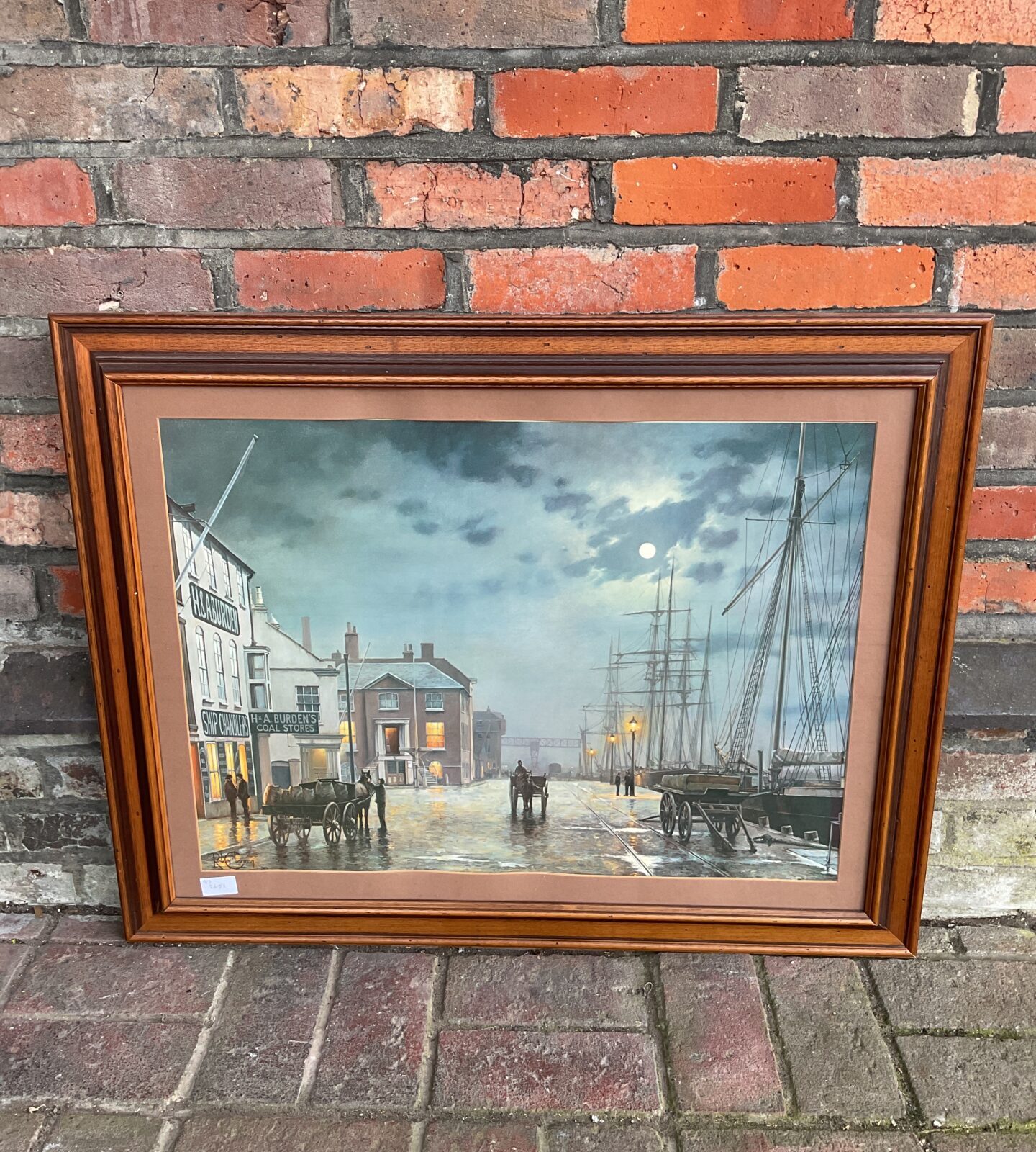 Large framed rodney charman pri t of poole quay by gaslight