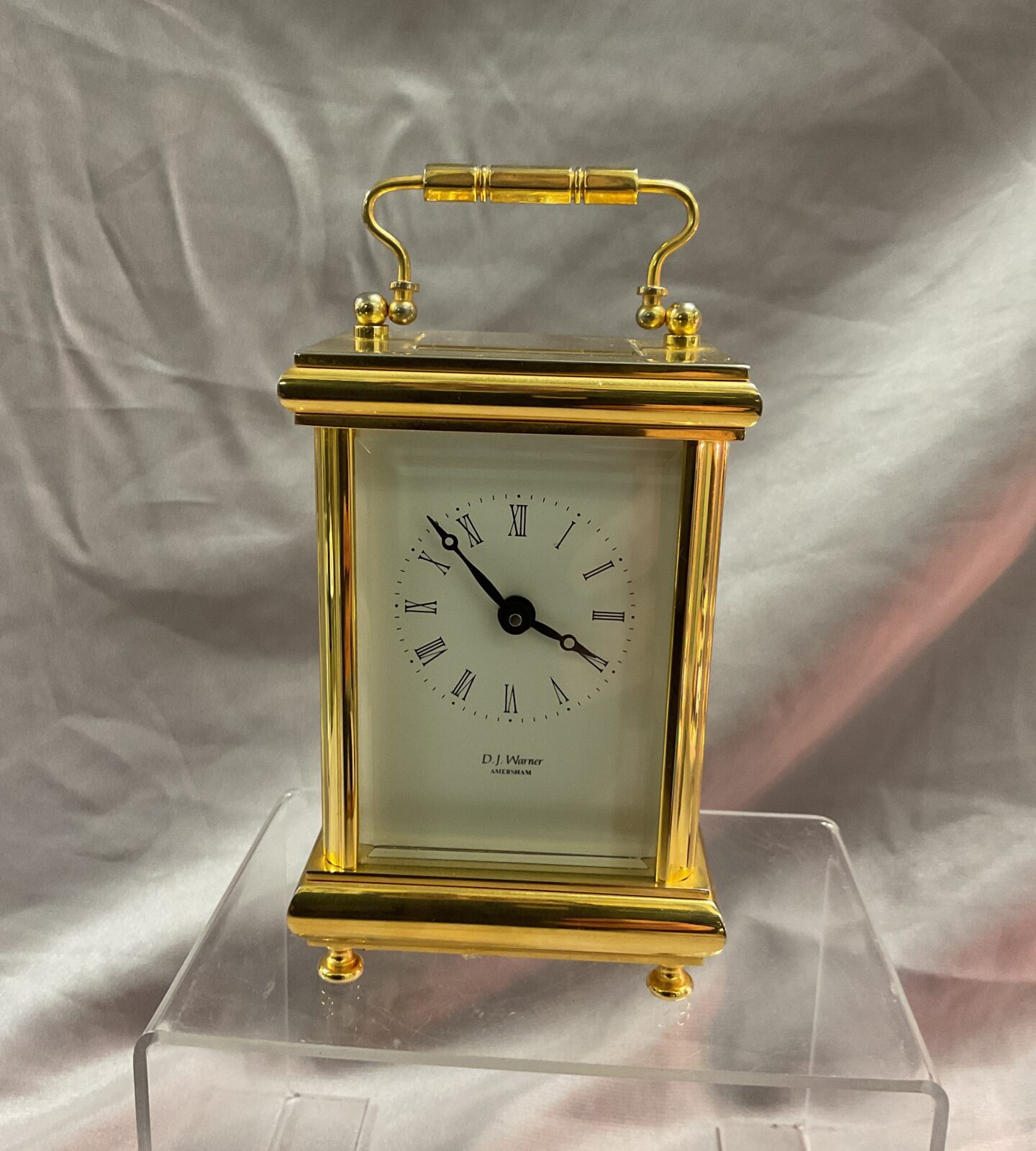 D J Warner Amersham brass carriage clock with key