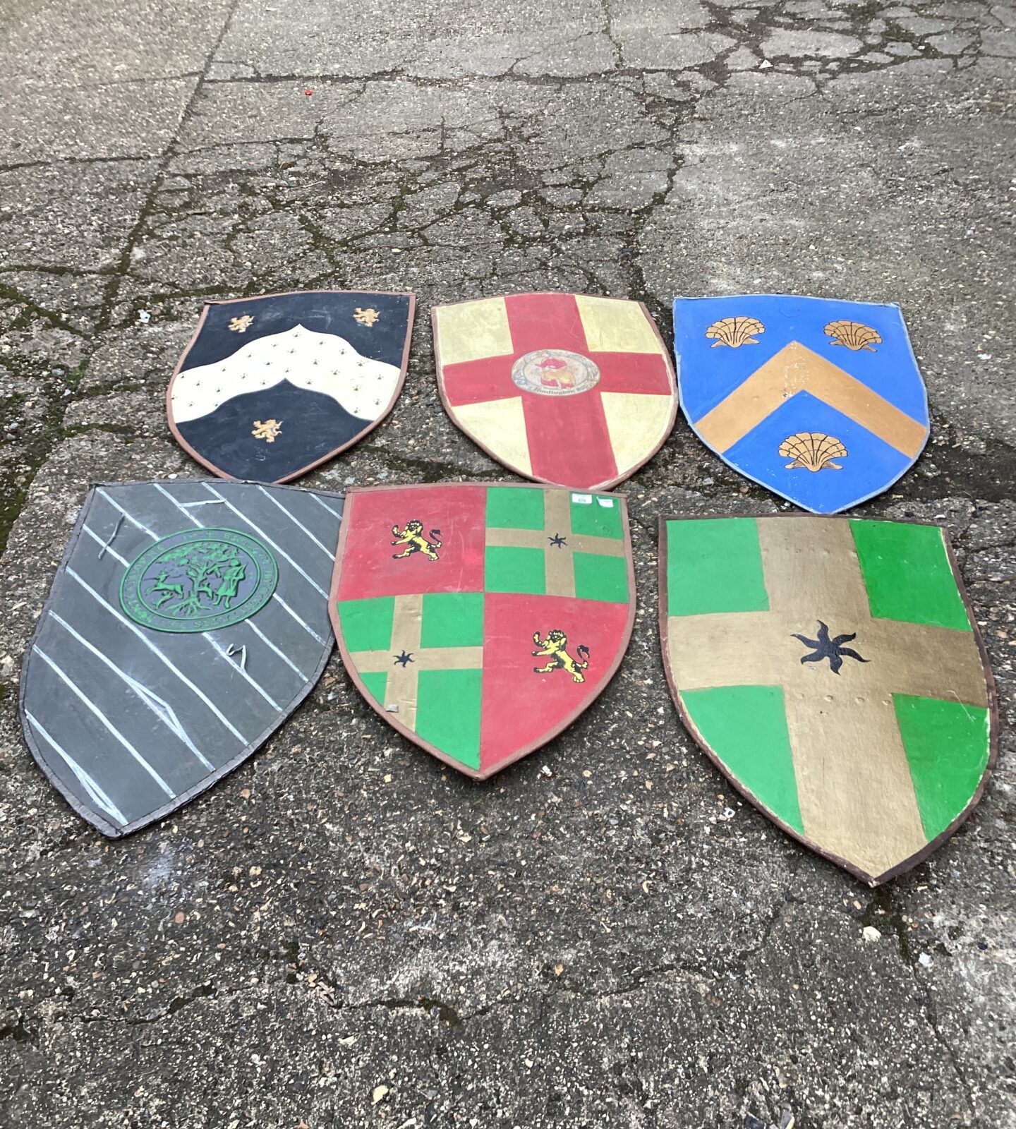 six re-enactment medieval shields