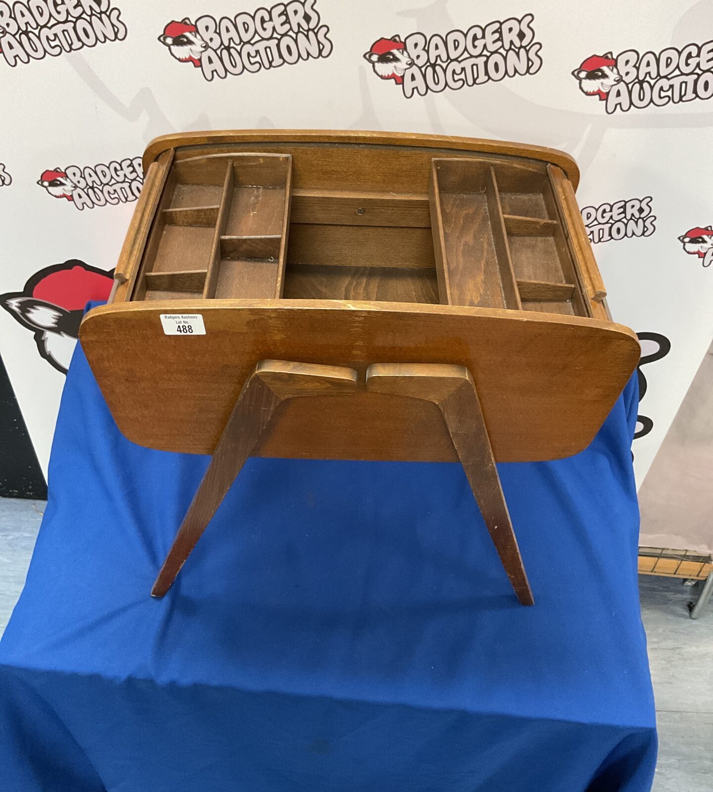 Vintage wooden roll topped sewing box