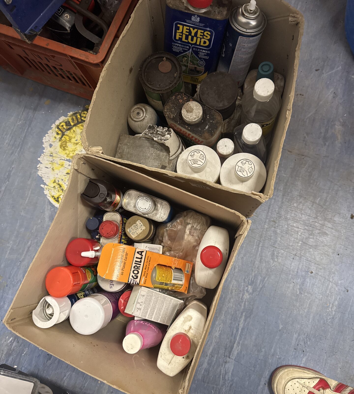 Two boxes of assorted shed clearance chemicals