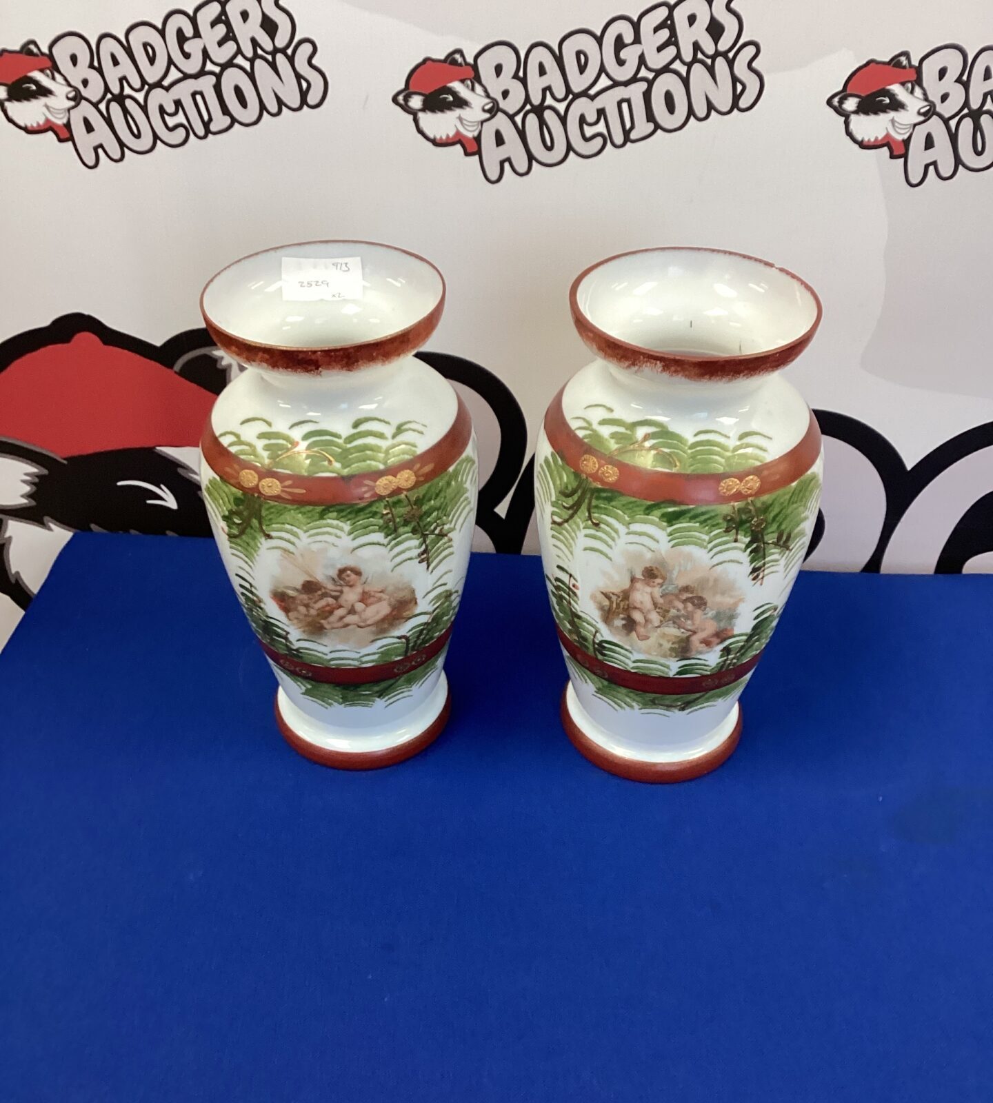 Antique Hand decorated Milk Glass Vases