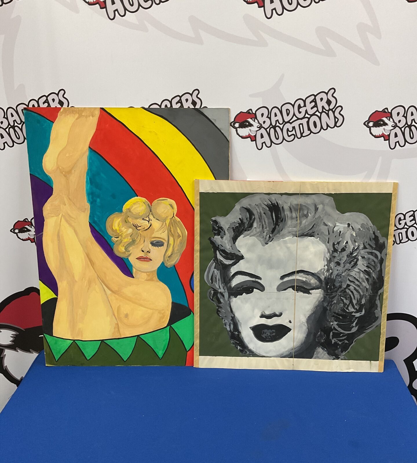 pair of pop art watercolours of marilyn monroe