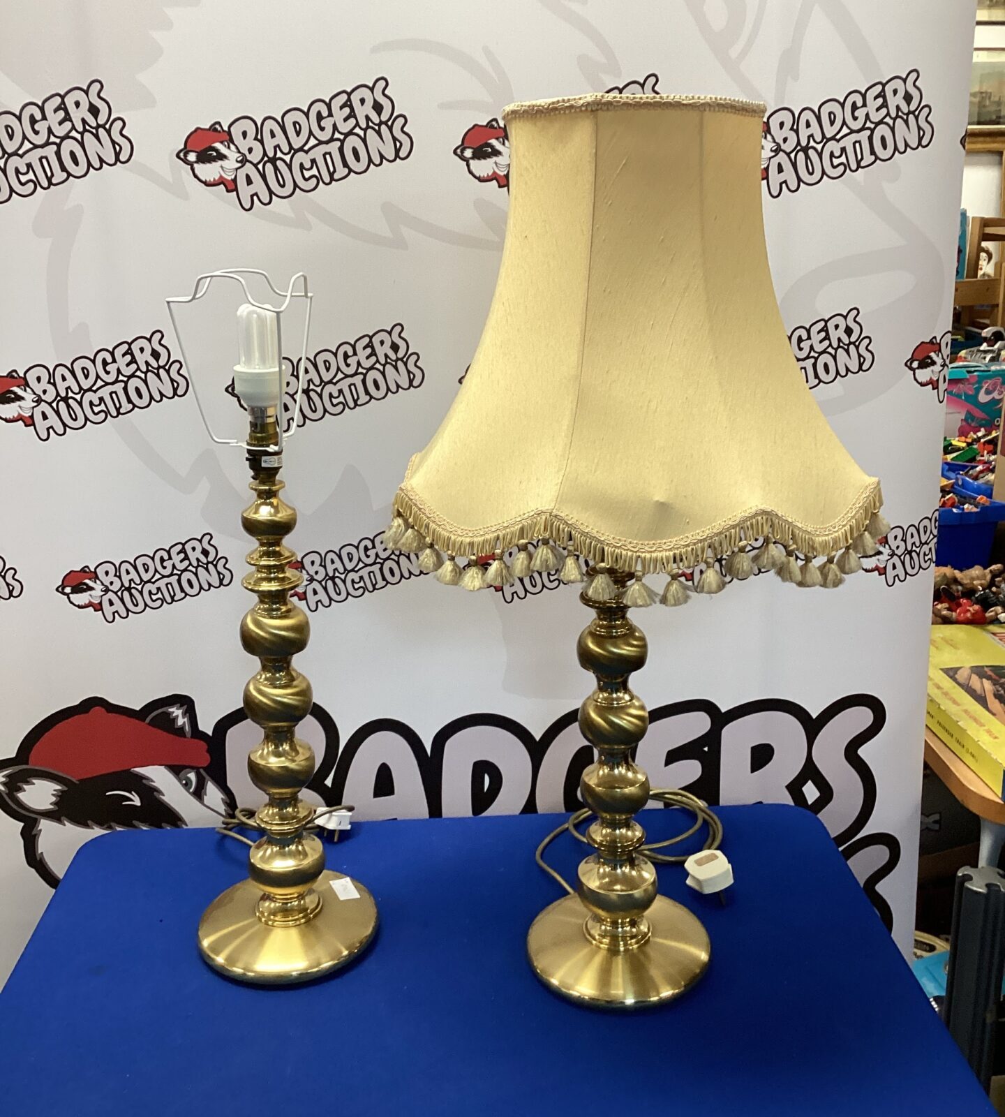 Two large brass table lamps