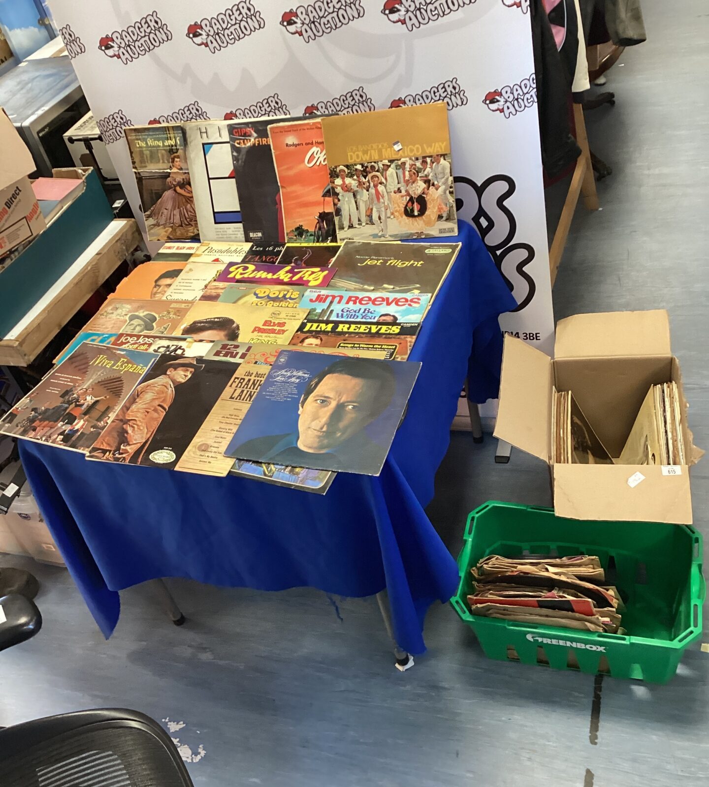 Quantity of 12” & 7” vinyl with box of 78s