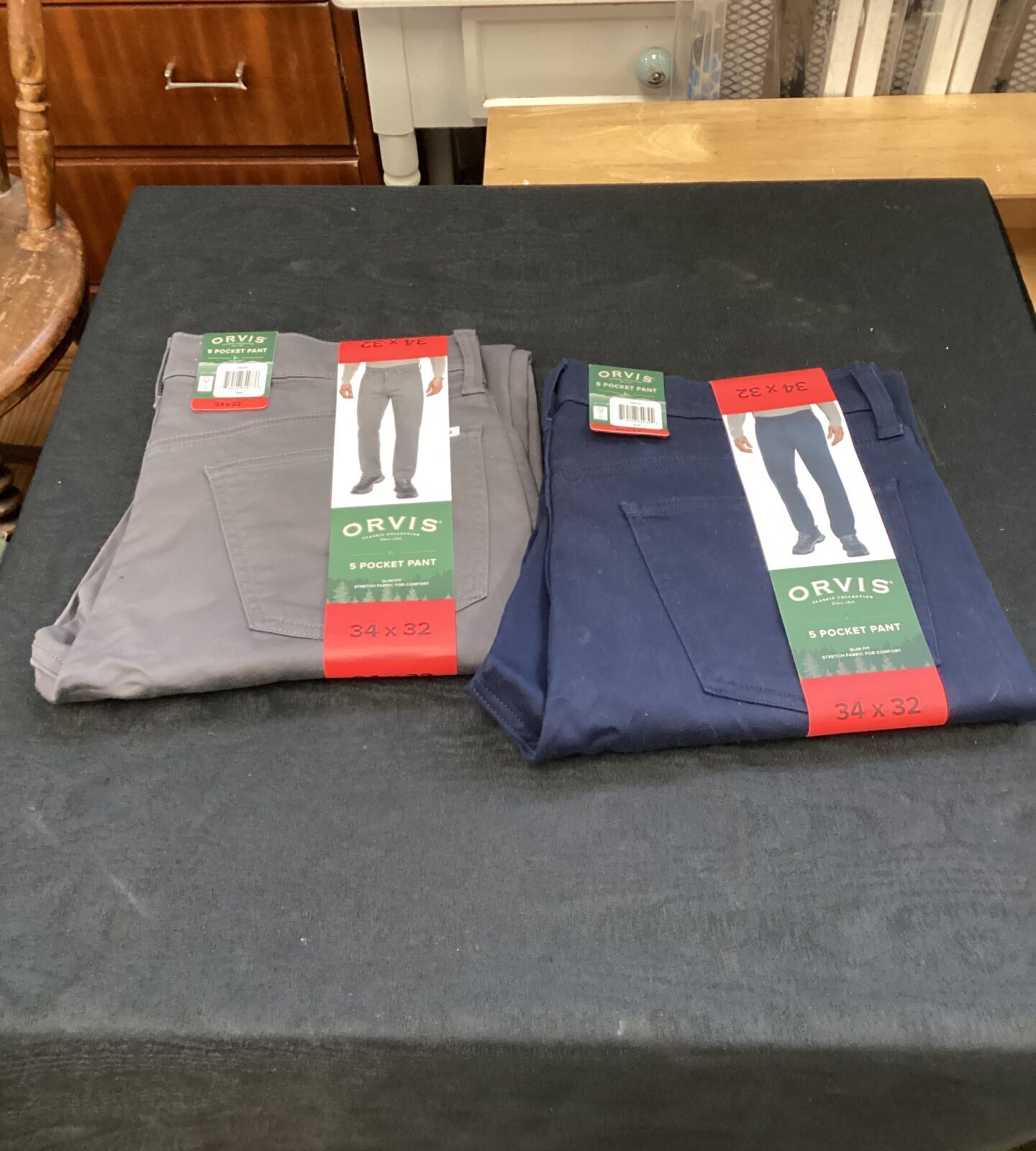 Two new pairs of orvis stretch fabric trousers sizes 34 x 32
