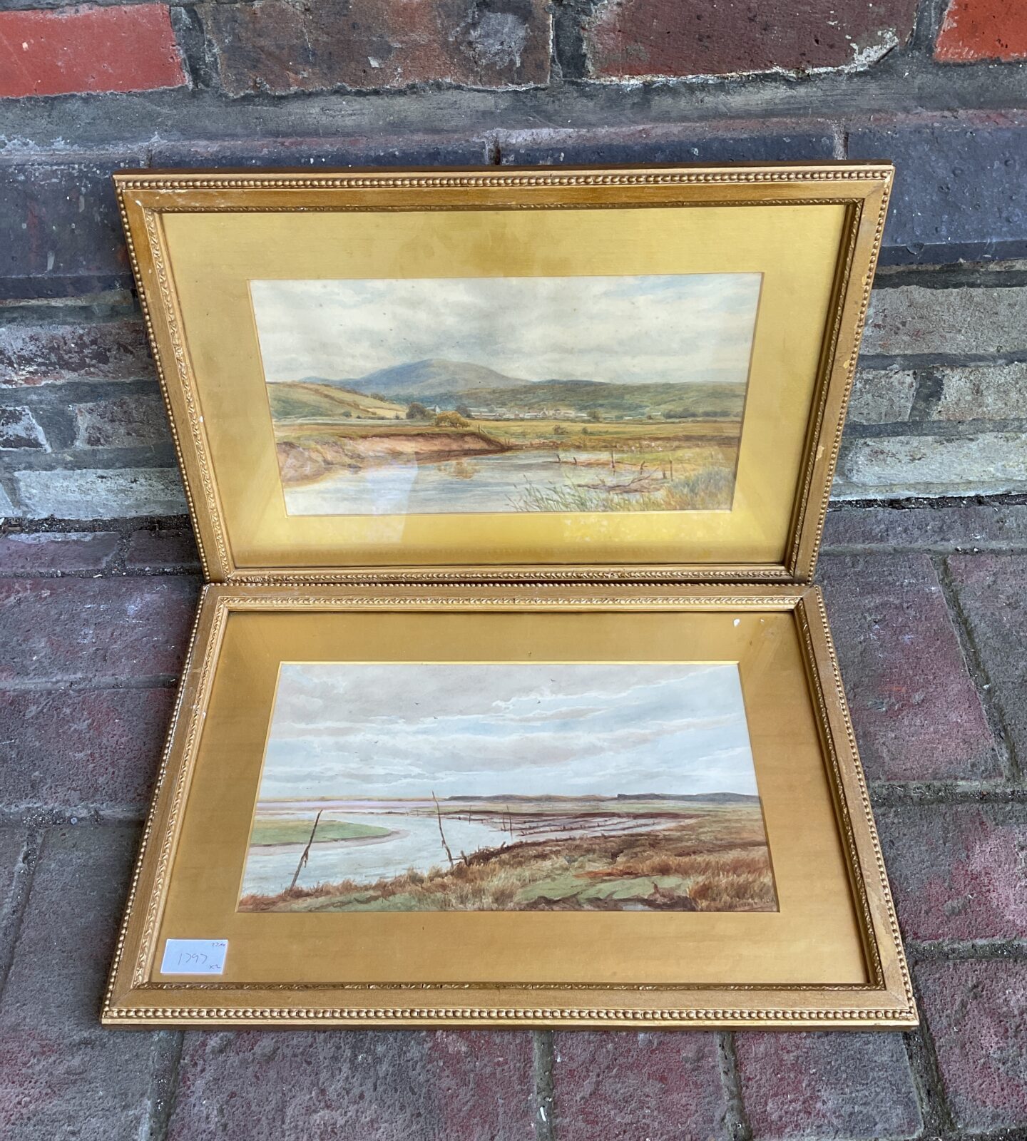 Pair of gilt framed watercolours of English countryside signed harrison rca