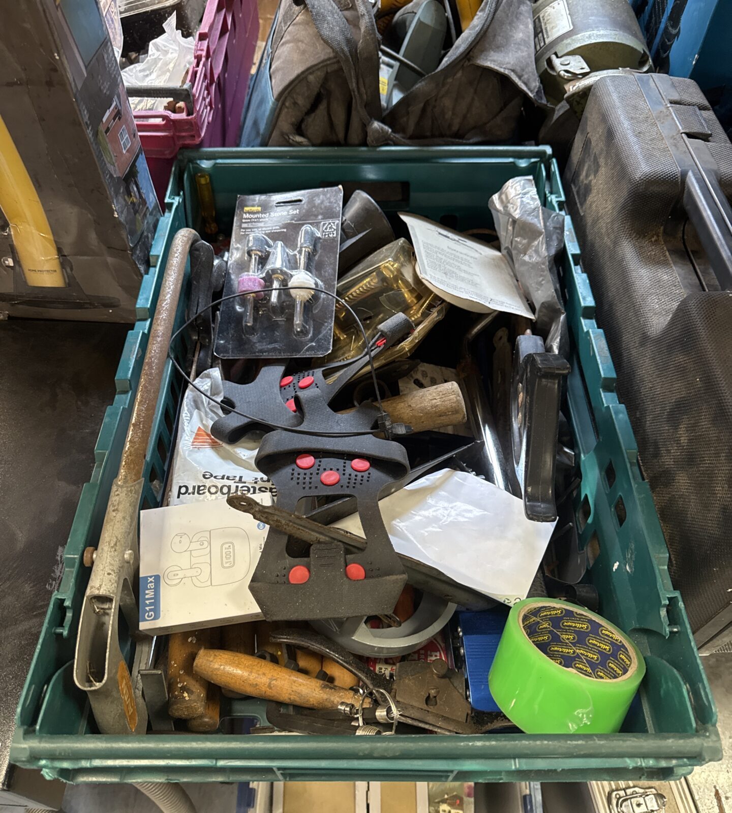 Tray of mixed shed clearance items
