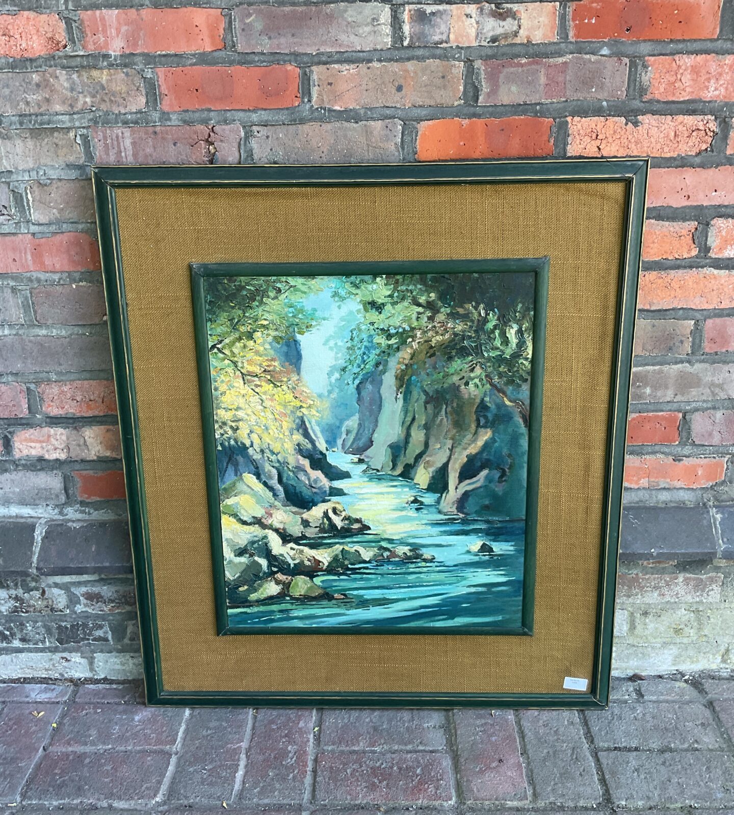 20th century oil on board artwork of a river creek