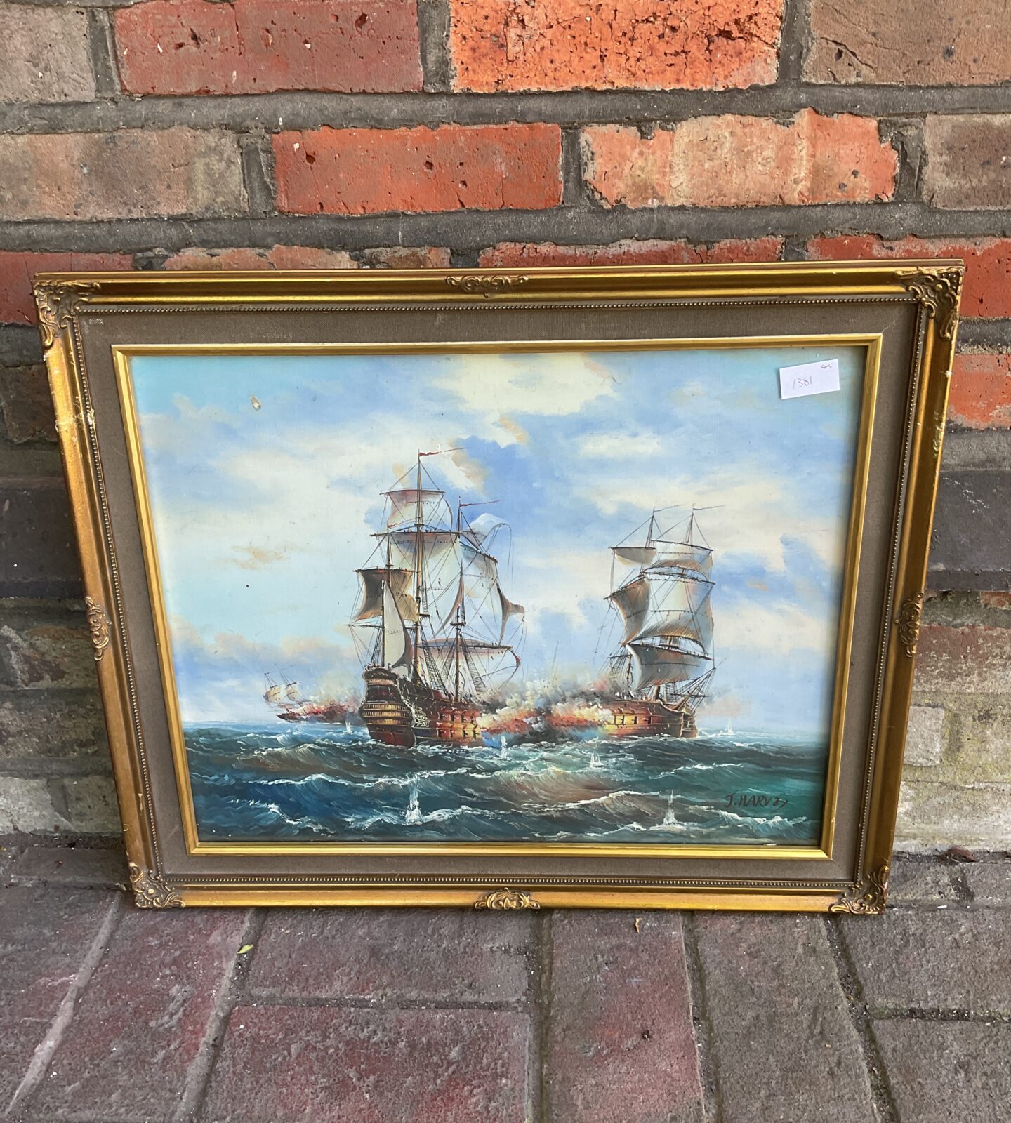 j harvey oils on canvas of battling galleons