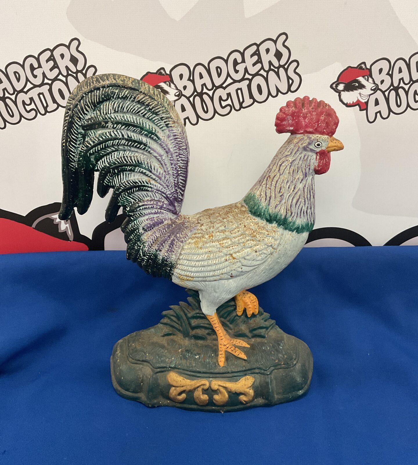 Large cast iron chicken doorstop