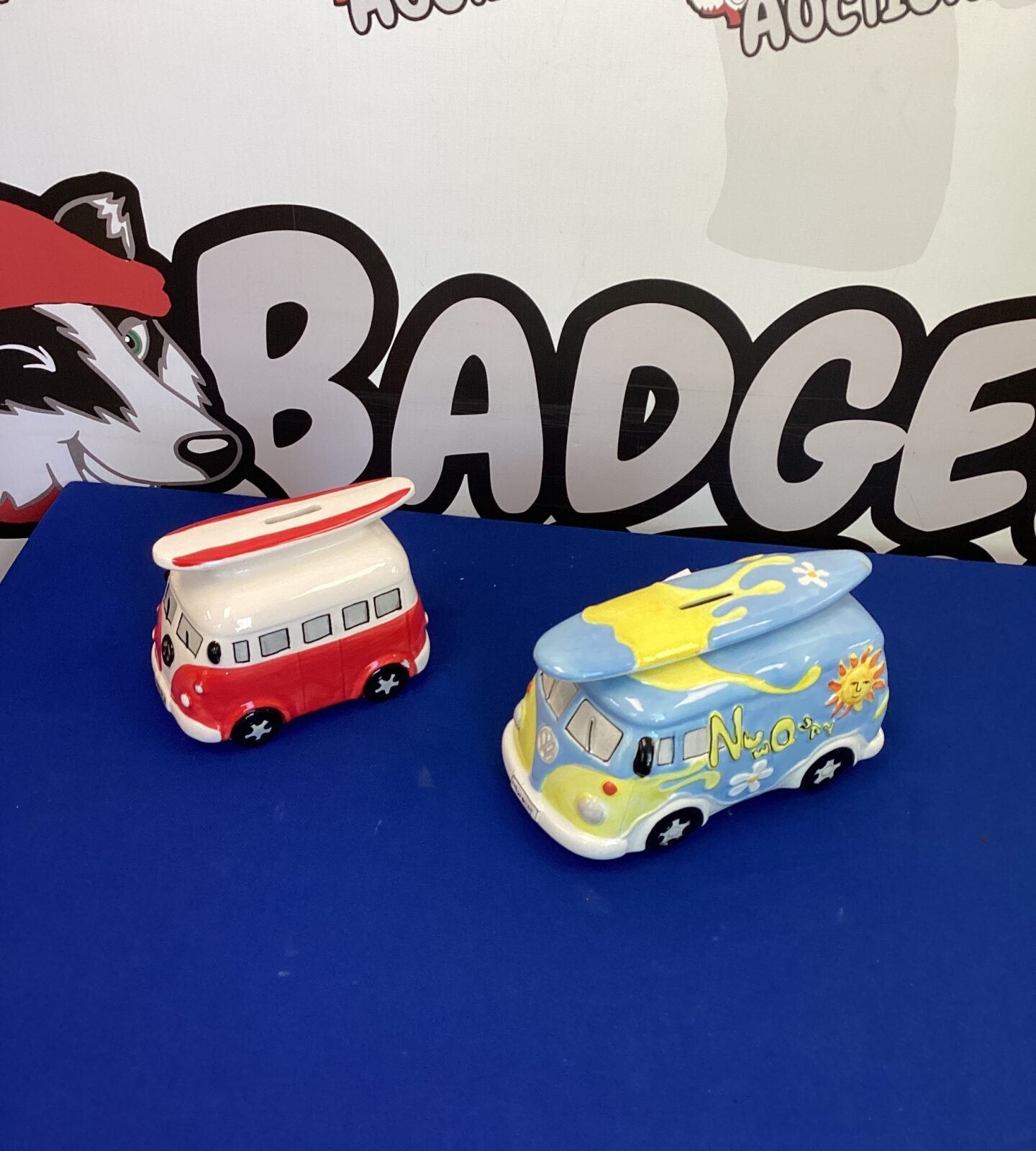 Two Pottery VW Camper Money Boxes