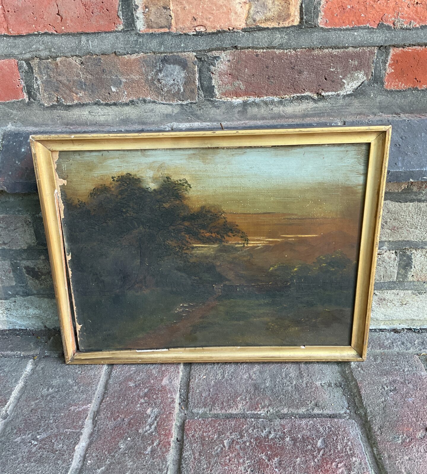 A e Rainey antique oil painting of a country landscape