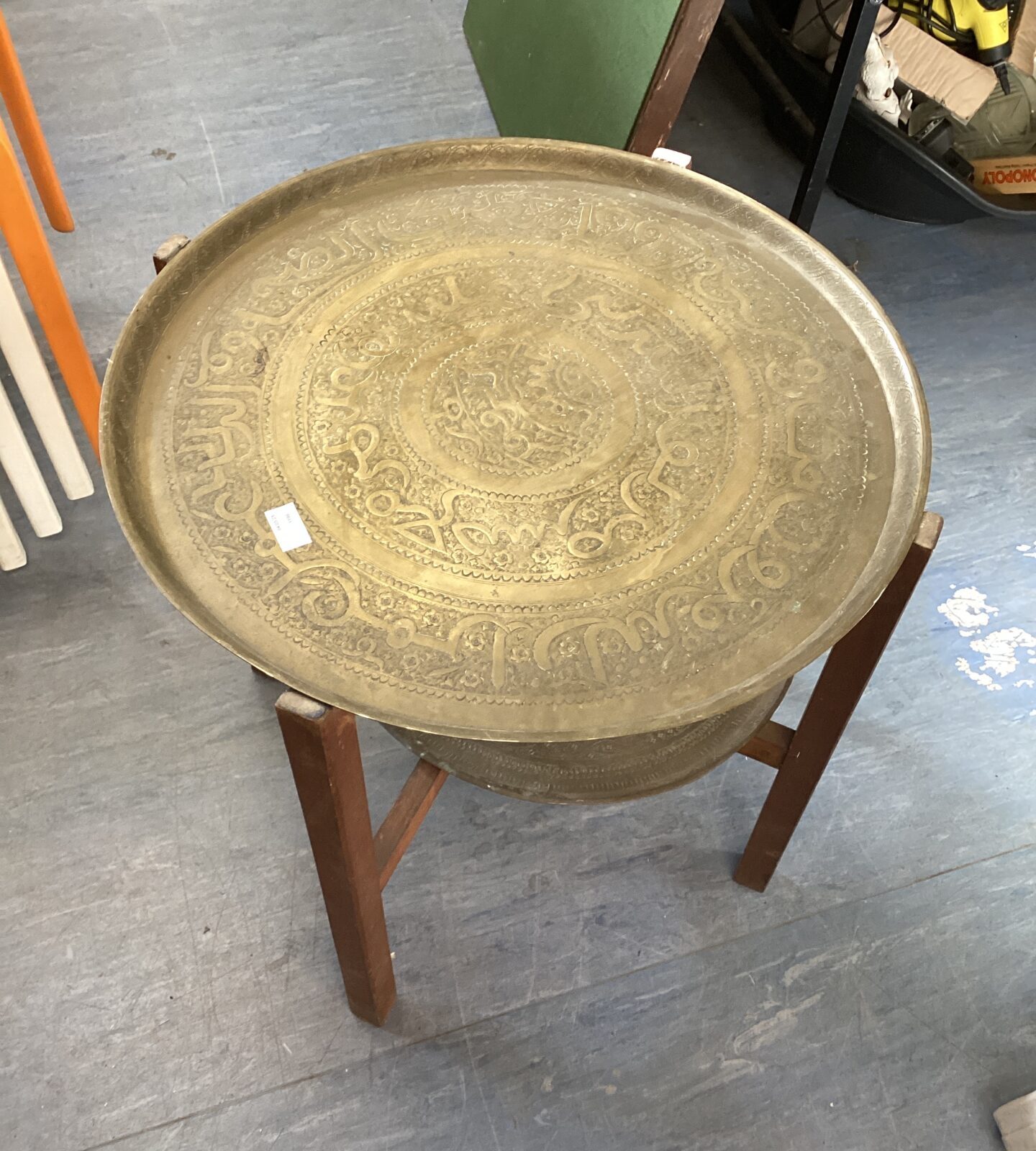 Vintage two tier islamic brass charger table