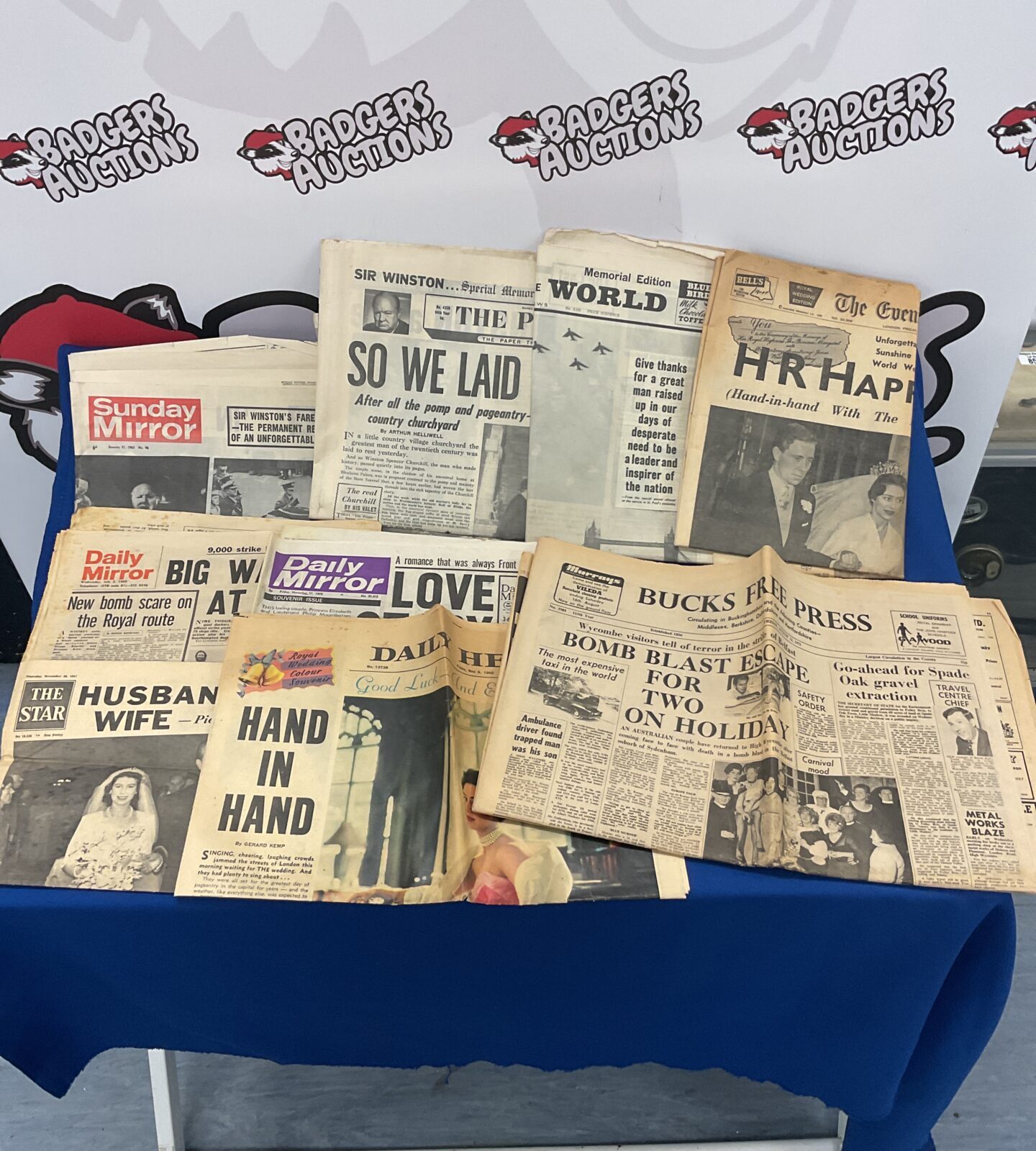Collection of vintage newspapers including sunday mirror sir Winston Churchill funeral