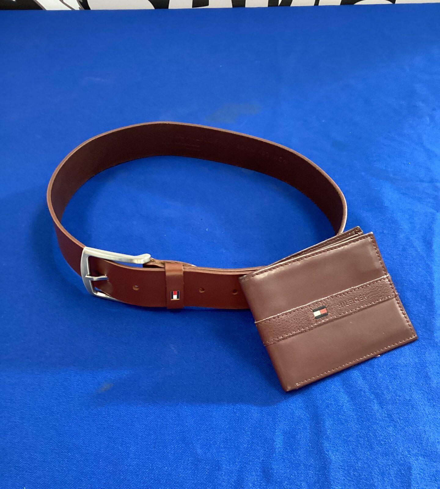 Genuine tommy hilfer brown leather belt & wallet