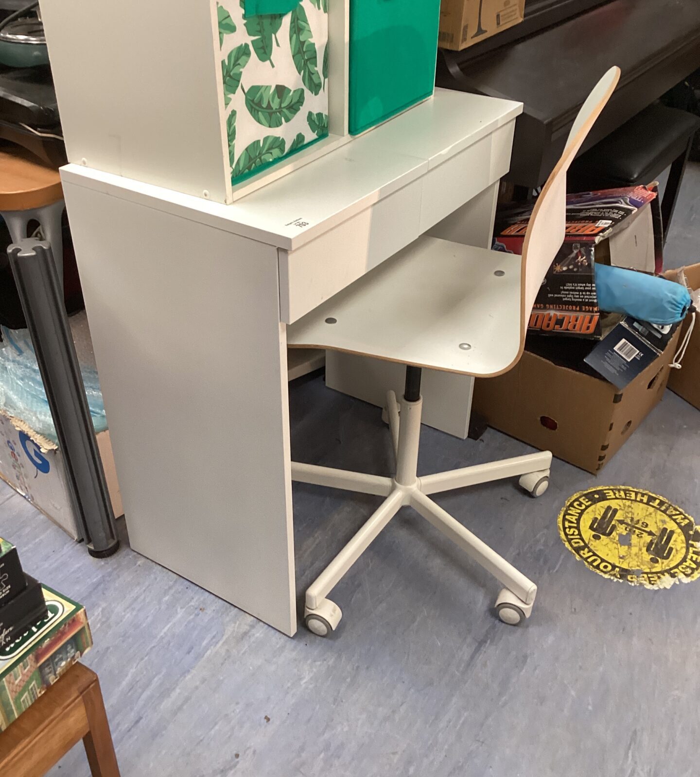 White bedroom desk unit with chair
