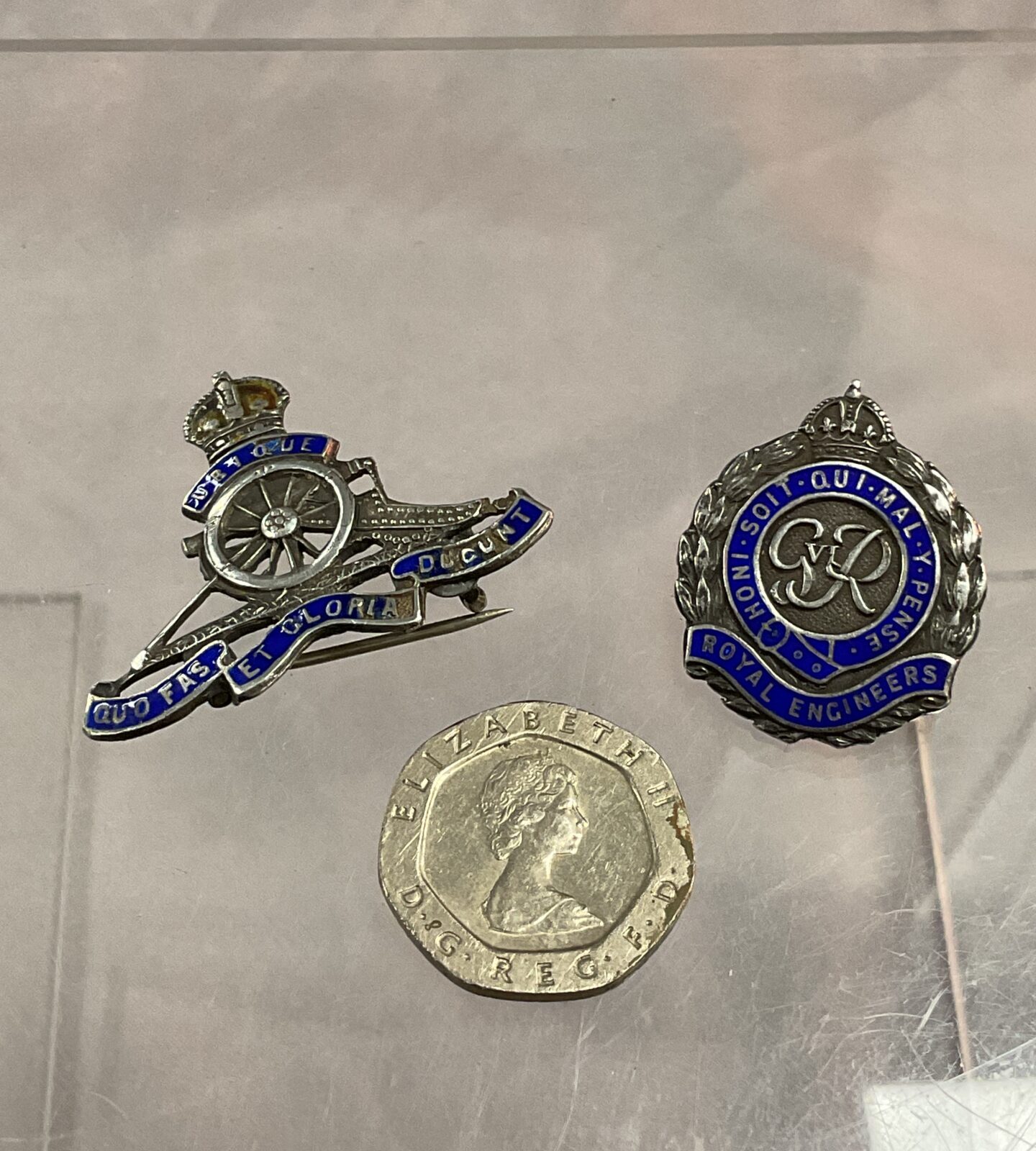 Two Sterling Silver sweetheart badges Royal Artillery and Royal Engineers