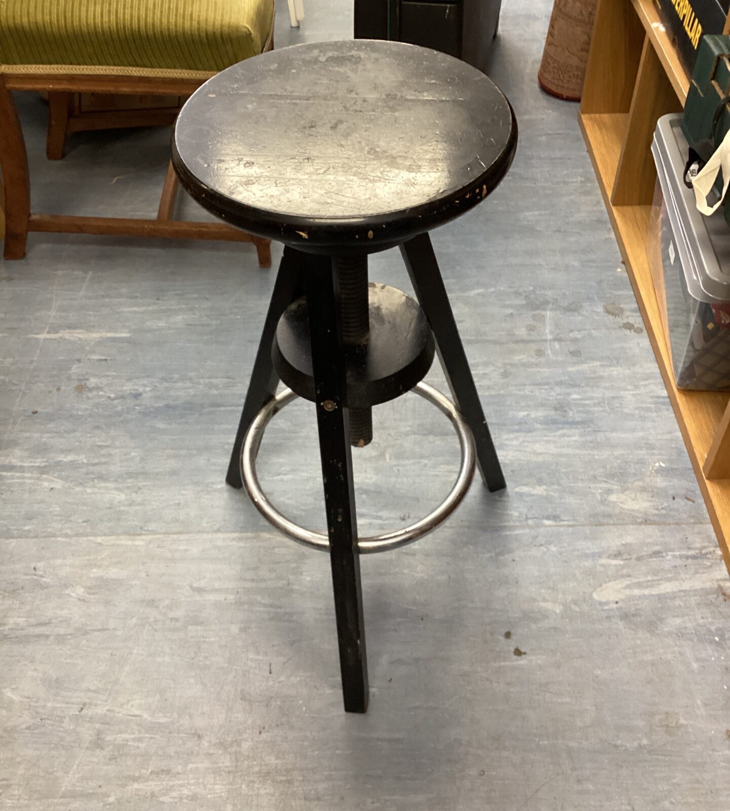Height adjustable black wooden stool