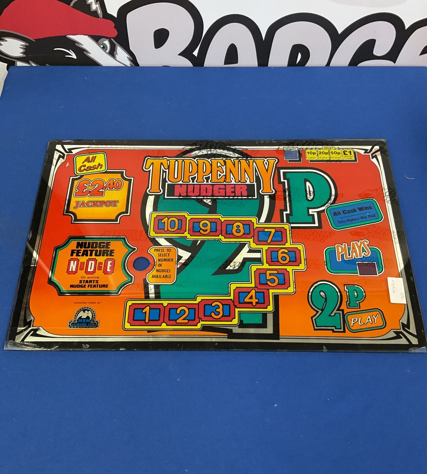 Tuppenny nudger fruit machine glass panel