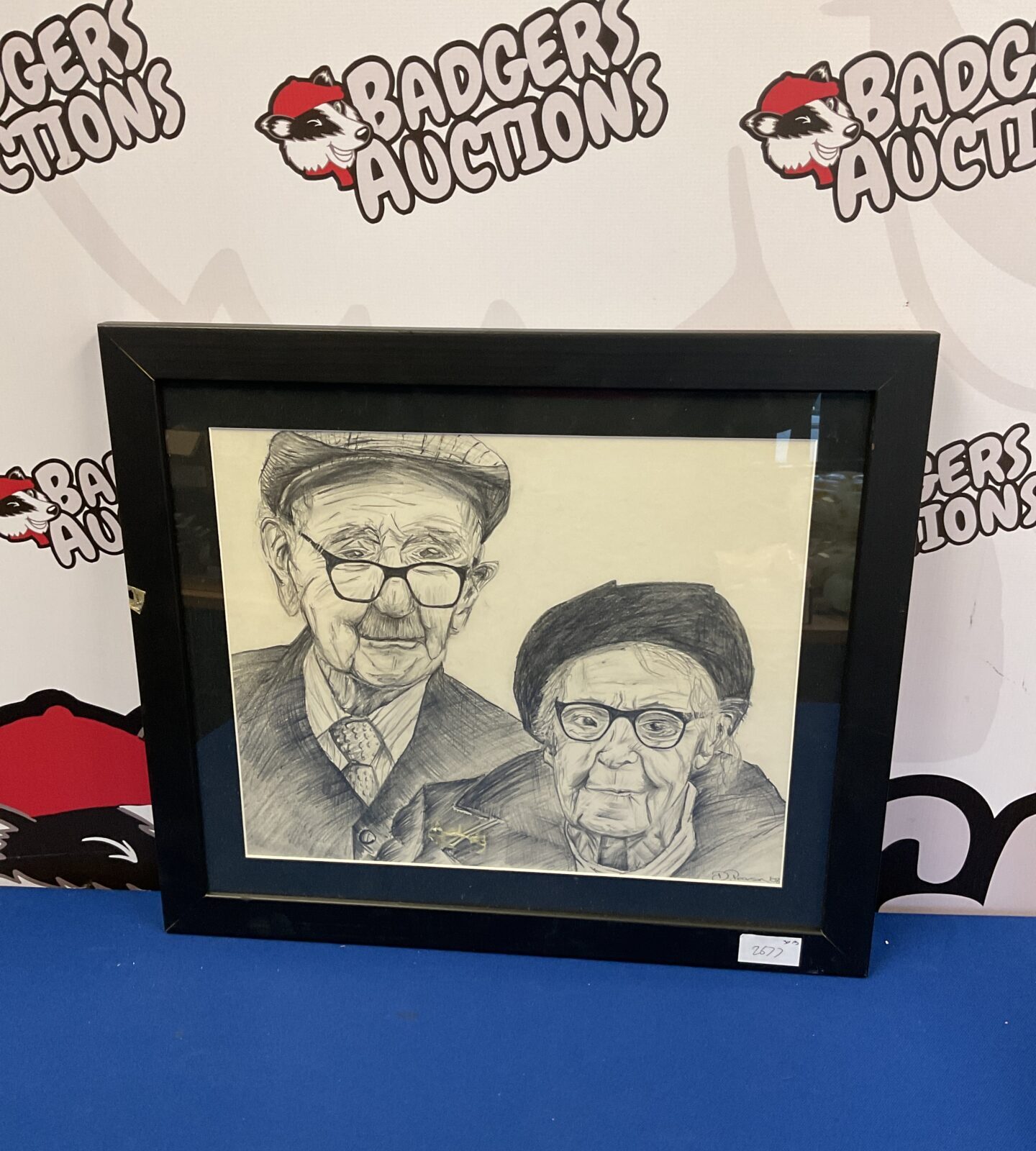 D pearson signed pencil portrait of an elderly couple