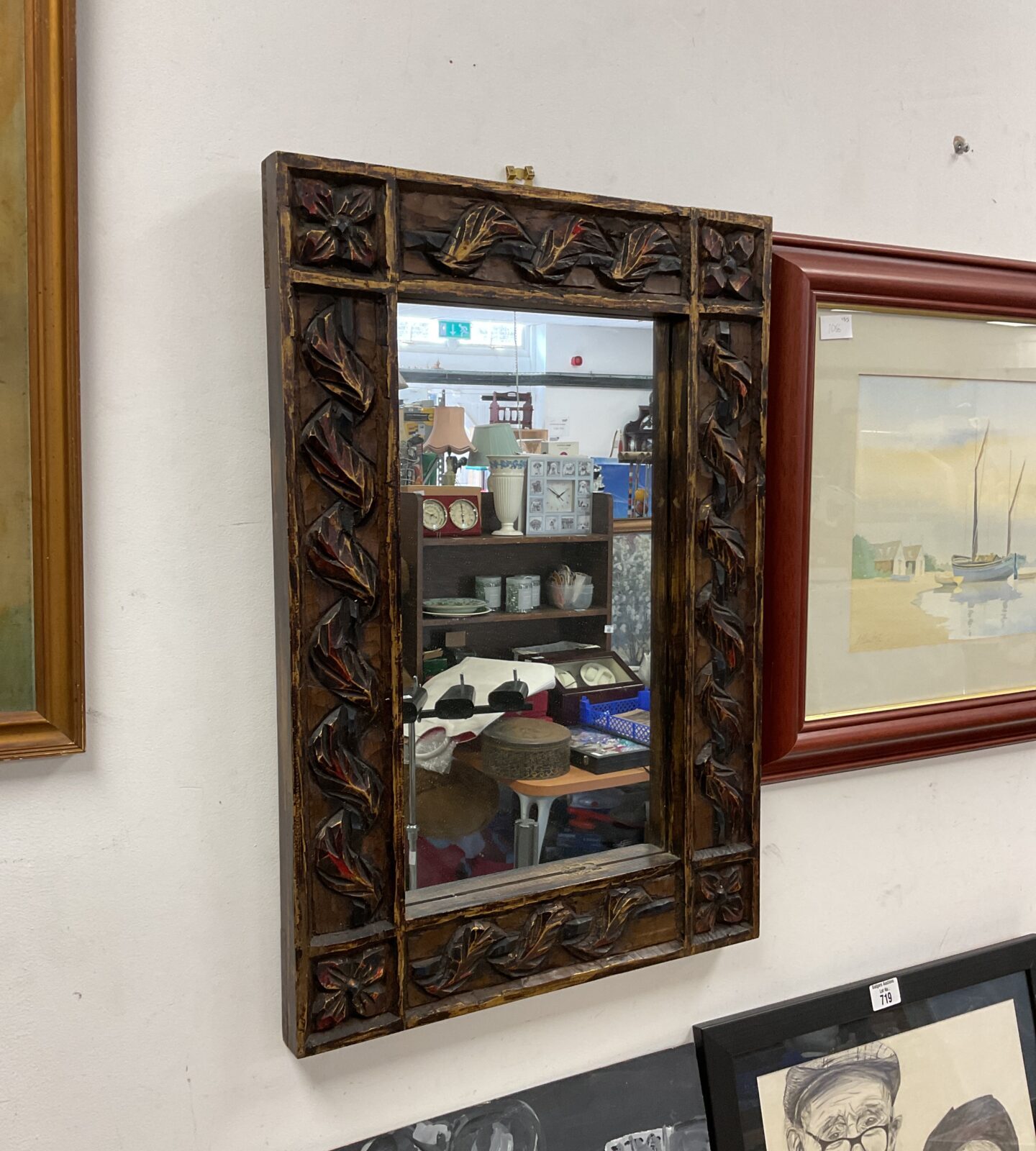 Chunky carved oak framed mirror
