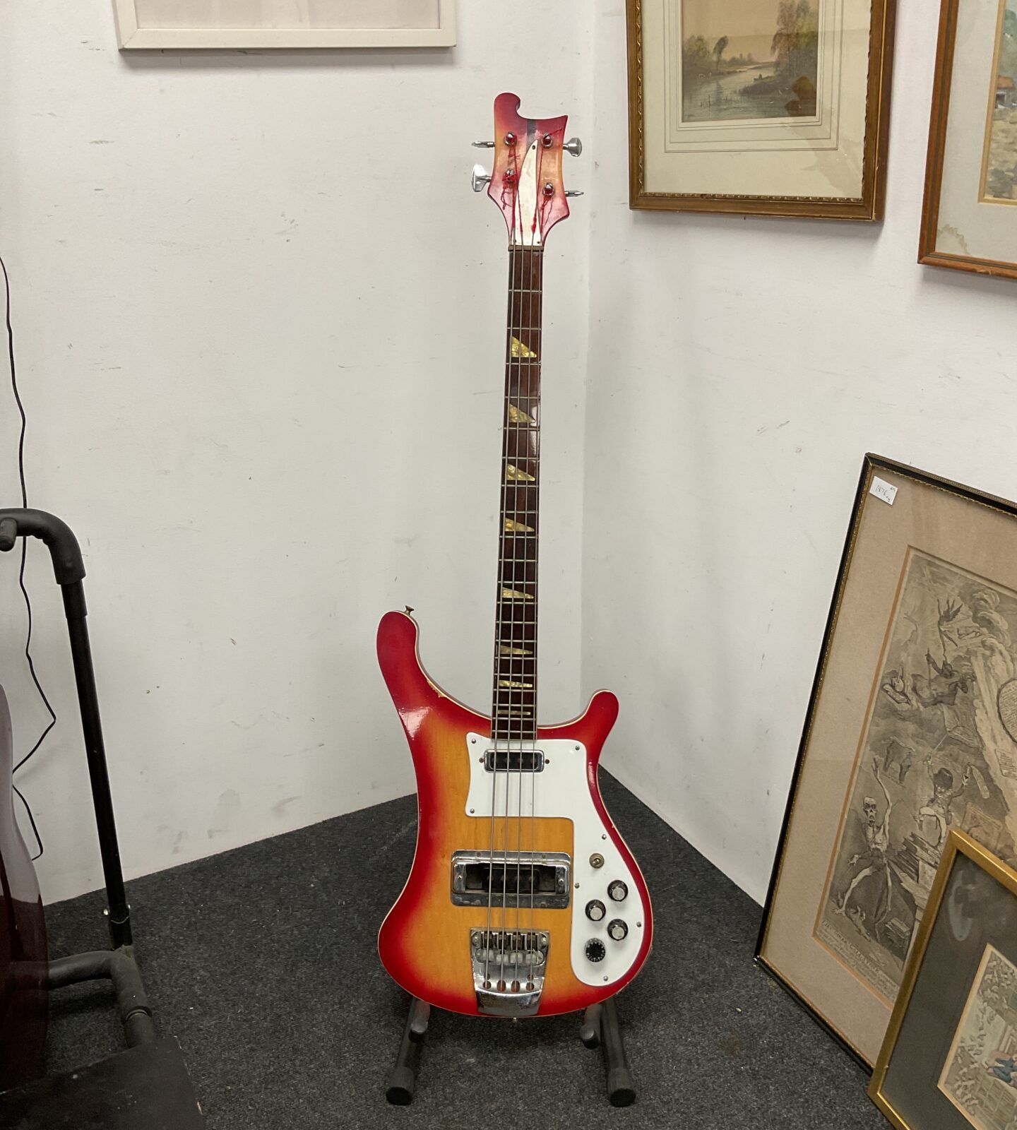 Red sunburst bass guitar
