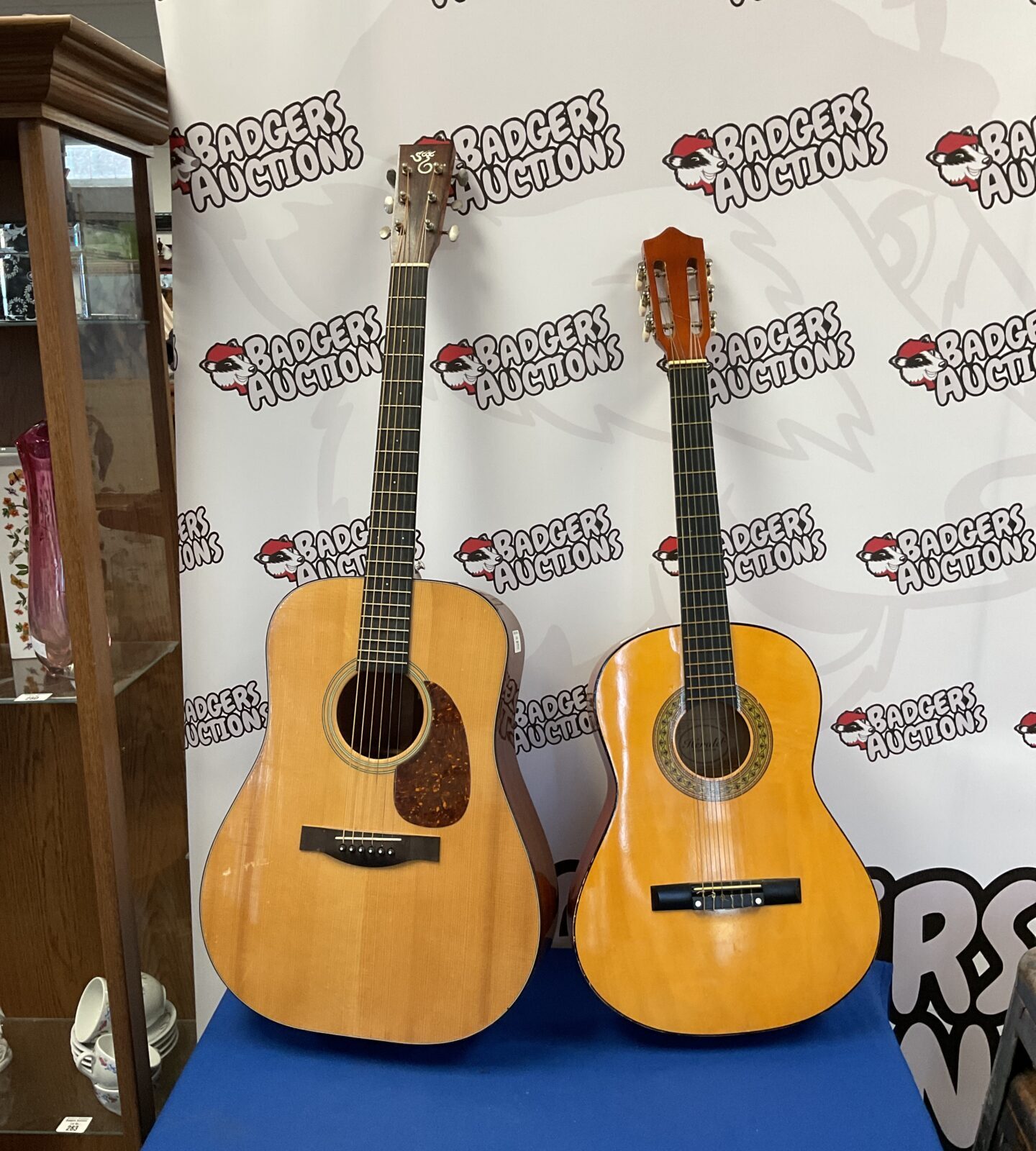 Two acoustic guitars inc herald & santa cruz (damaged in back)