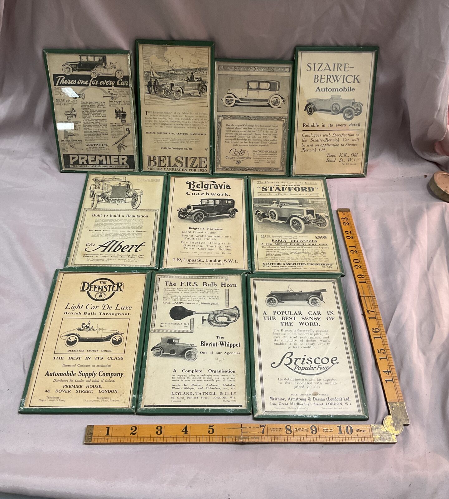 ten vintage automobile small prints