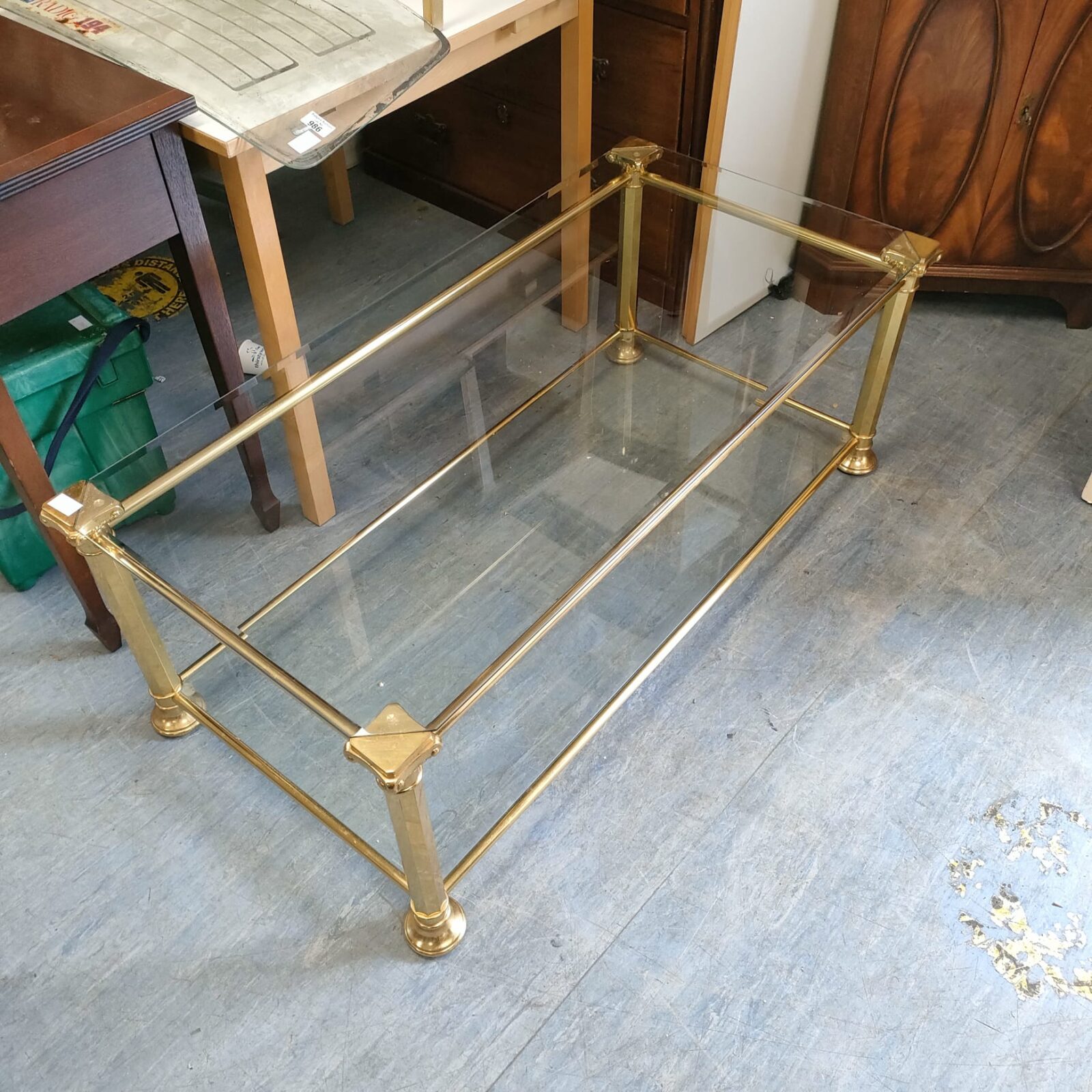 Brass effect glass topped coffee table