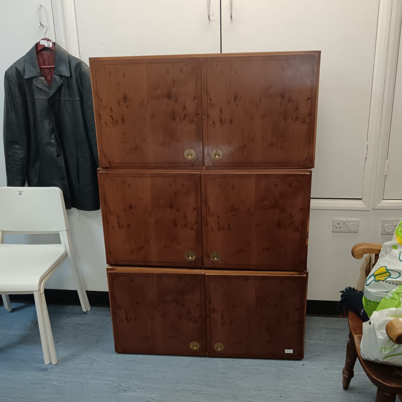 Four modular walnut cabinets