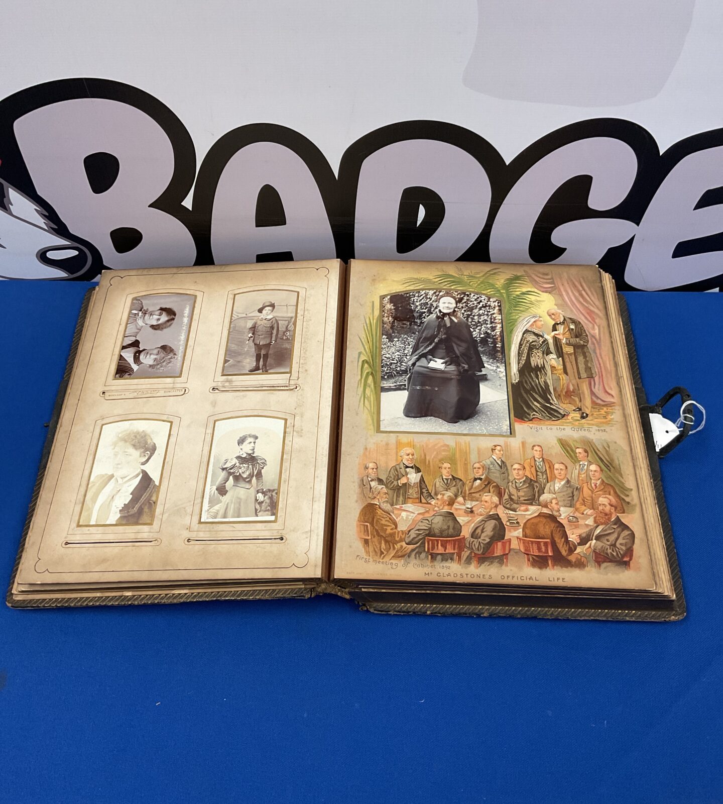 Musical Victorian gladstone photo album with photographs