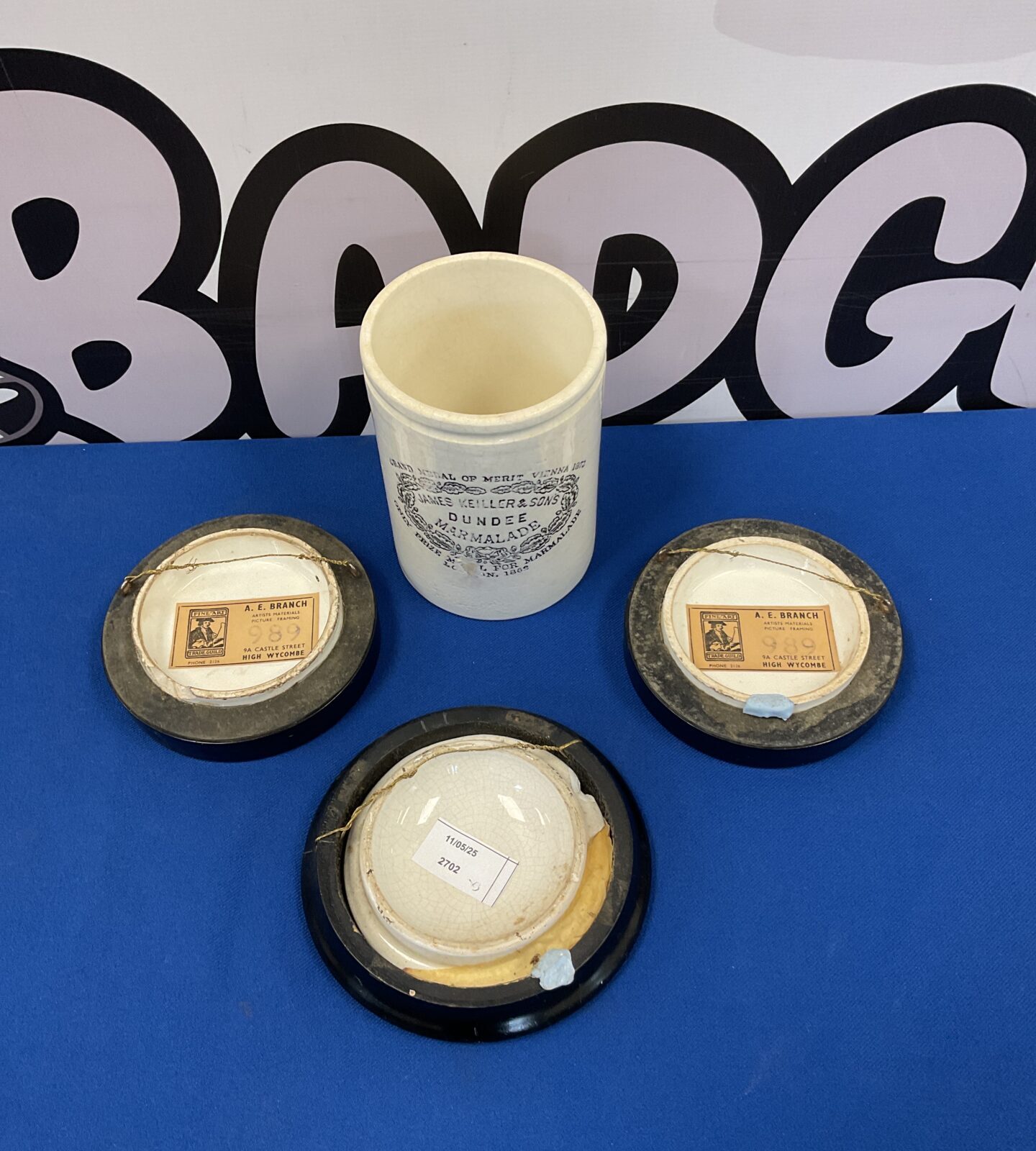 Three victorian pot lids & james keller & sons dundee marmalade jar - Image 2