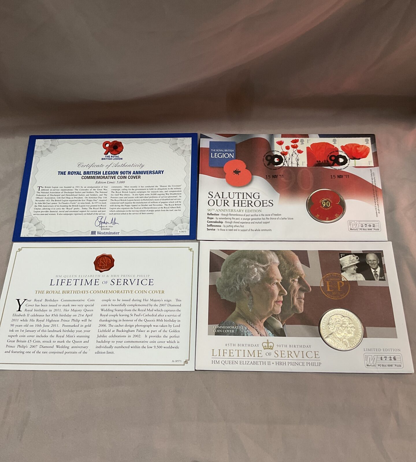 Two Commemorative Coin Covers Poppy Day saluting our heroes and queens lifetime service