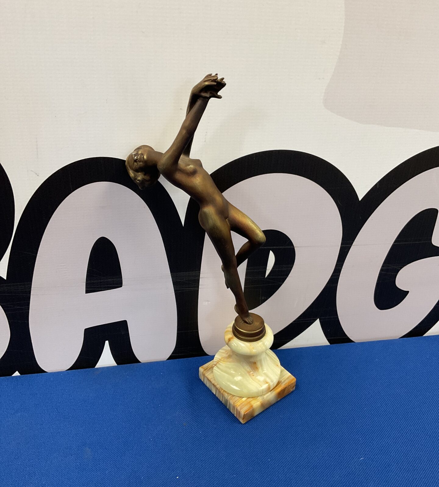 Bronzed art deco nude lady on stone base