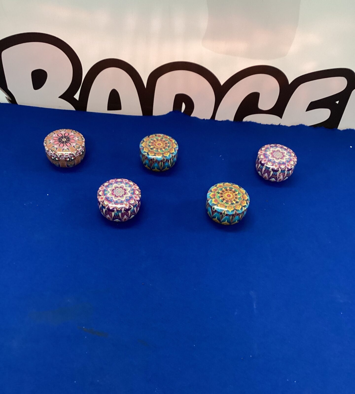 Five metal decorative trinket boxes