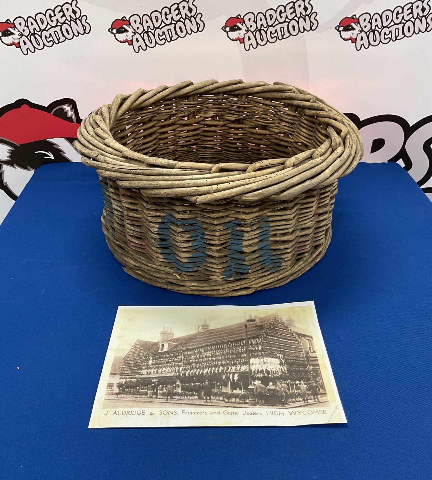 Vintage j aldridge & sons high Wycombe fruiterers & game dealers wicker basket