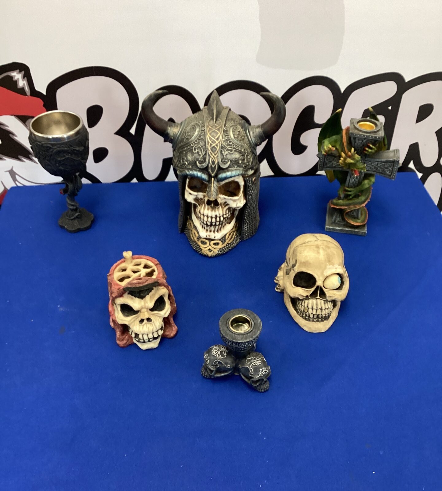 Selection of gothic skull ornaments etc