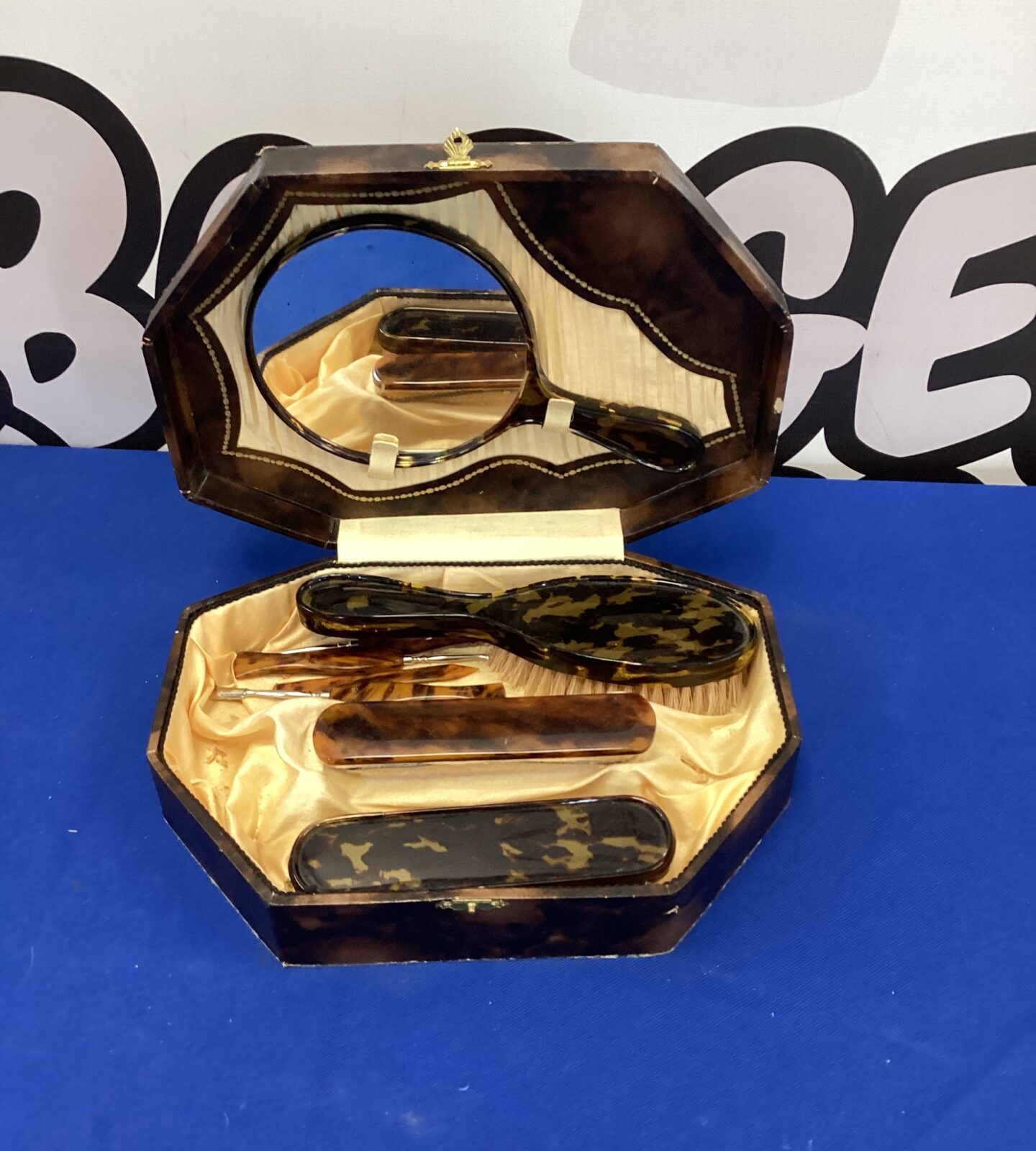 Vintage tortoise shell patterned dressing table set