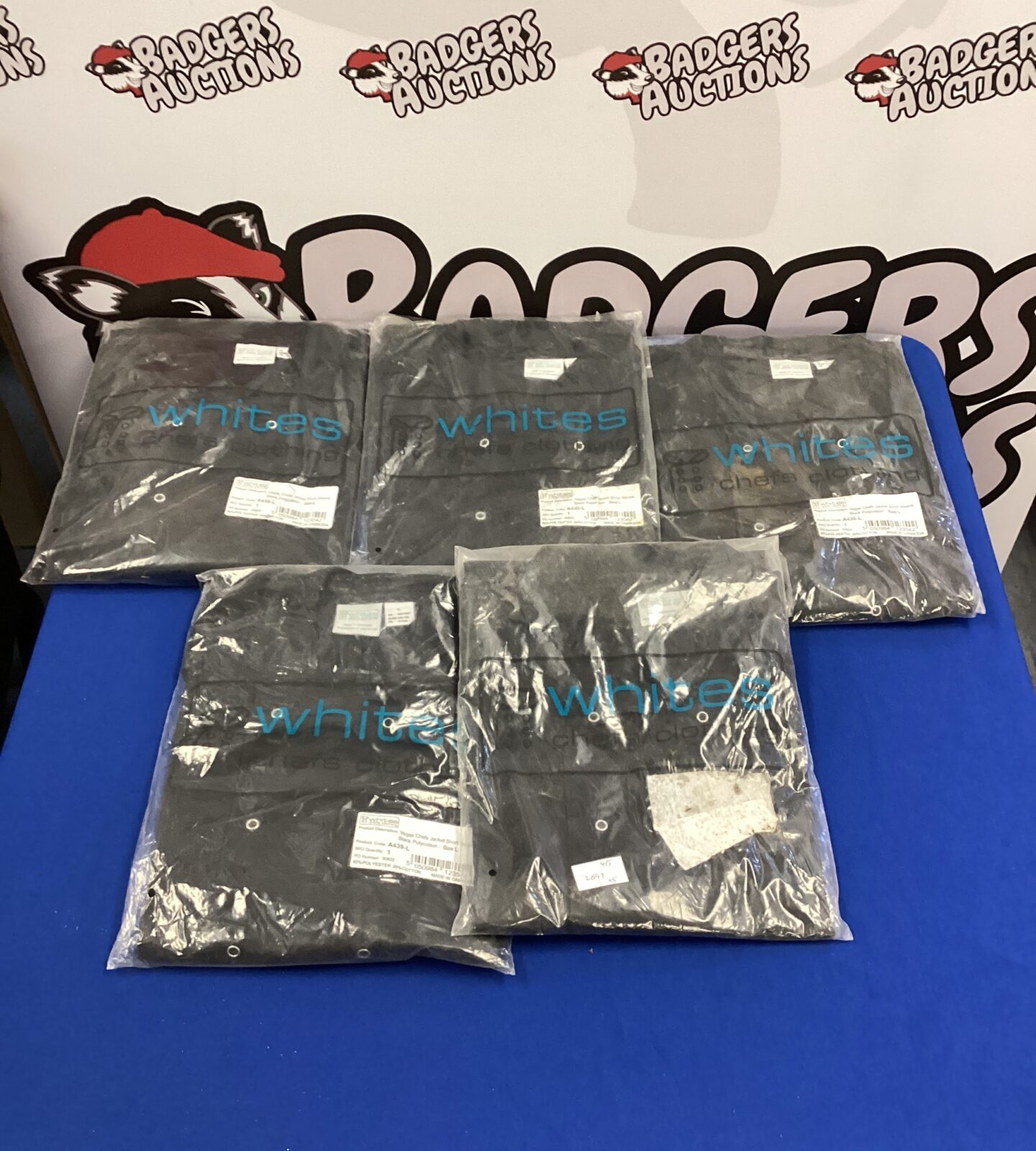 Five large chef jacketsblack